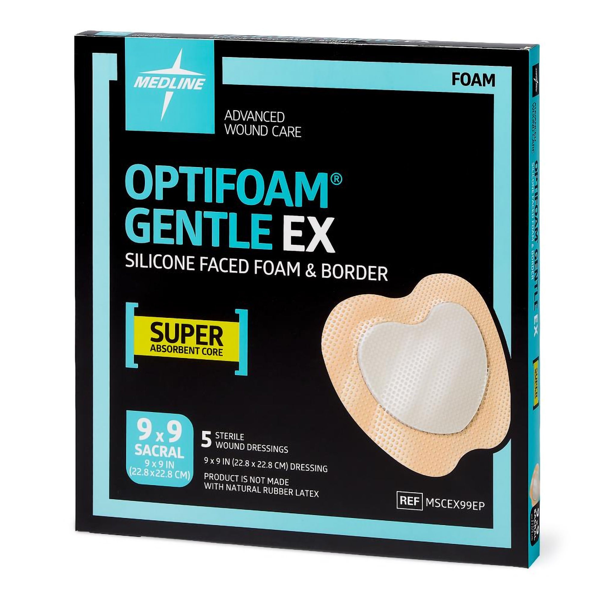 Medline - MSCEX99EP Foam Dressing Optifoam® Gentle EX 9 X 9 Inch With Border Waterproof Backing Silicone Face and Border Sacral Sterile