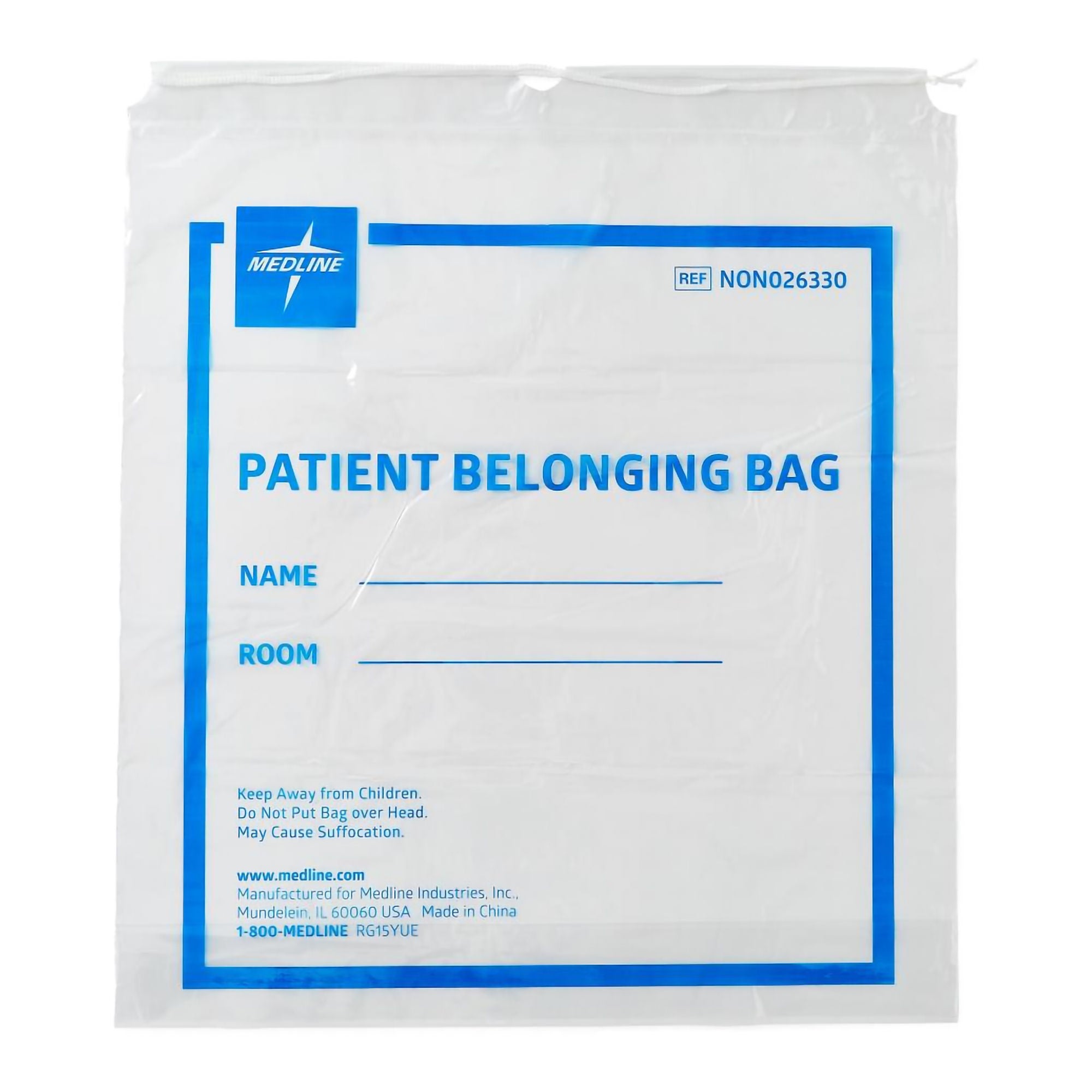 Medline - NON026330 Patient Belongings Bag Medline 18 X 20 Inch Plastic Drawstring Closure Clear