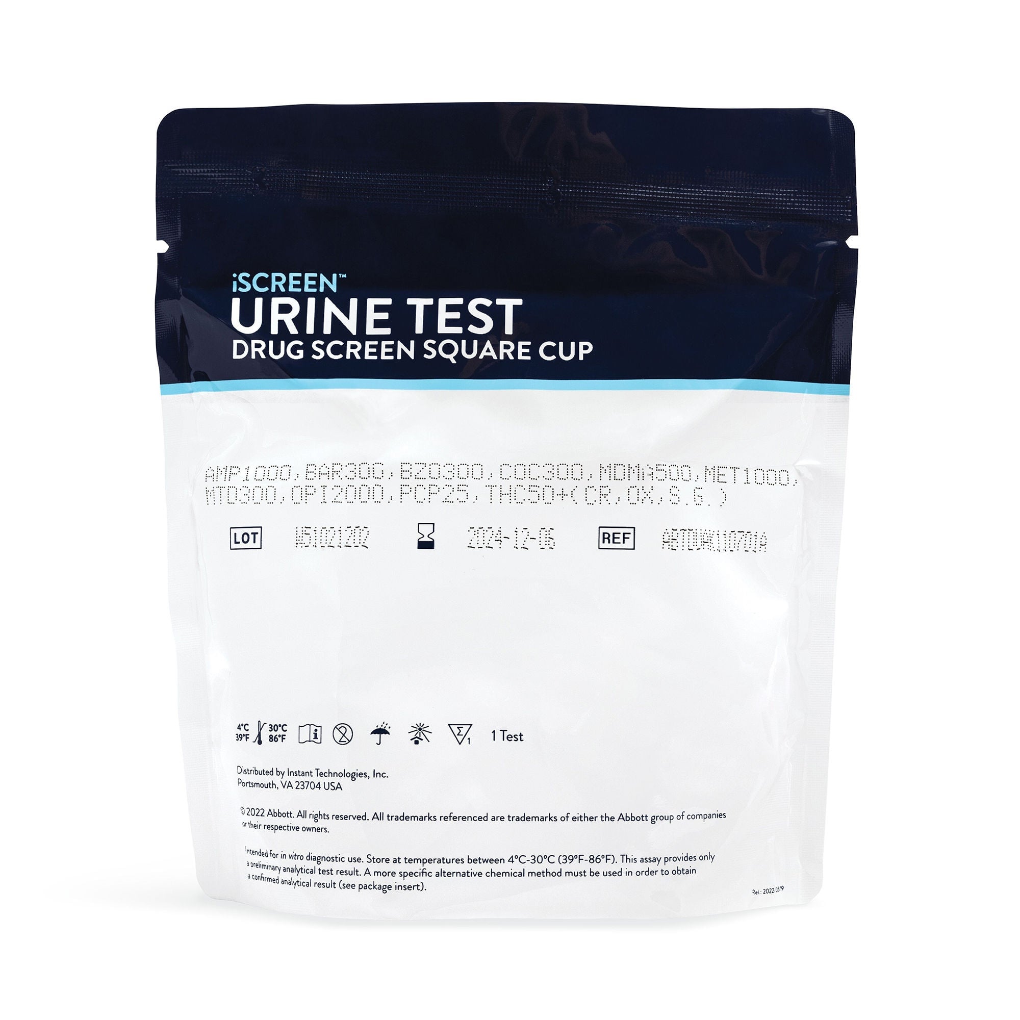 Abbott Rapid Dx North America LLC - ABTDUAW110701A Drugs of Abuse Test Kit iScreen® DX AMP, BAR, BUP, BZO, COC, mAMP/MET, OPI300, OXY, MTD, THC (CR, OX, SG) 25 Tests CLIA Waived