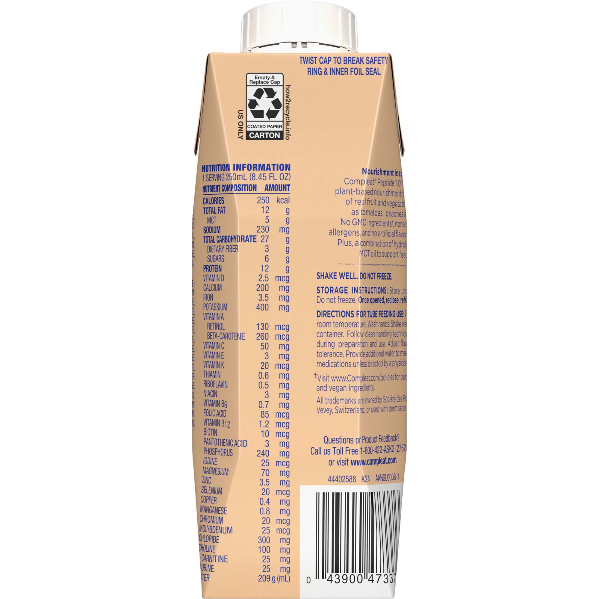 Nestle Healthcare Nutrition 00043900836065 - Compleat® Peptide 1.0 Nutritionally Complete Tube Feeding Formula - 1/Each, 24/Case