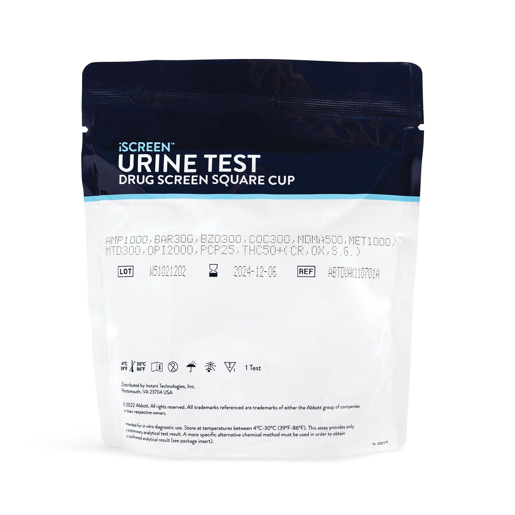 Abbott Rapid Dx North America LLC - ABTDUAW110702B Drugs of Abuse Test Kit iScreen® DX AMP, BAR, BZO, COC, mAMP/MET, MDMA, MTD, OPI2000, OXY, THC, (CR, NI, OX, PH, SG) 25 Tests CLIA Waived