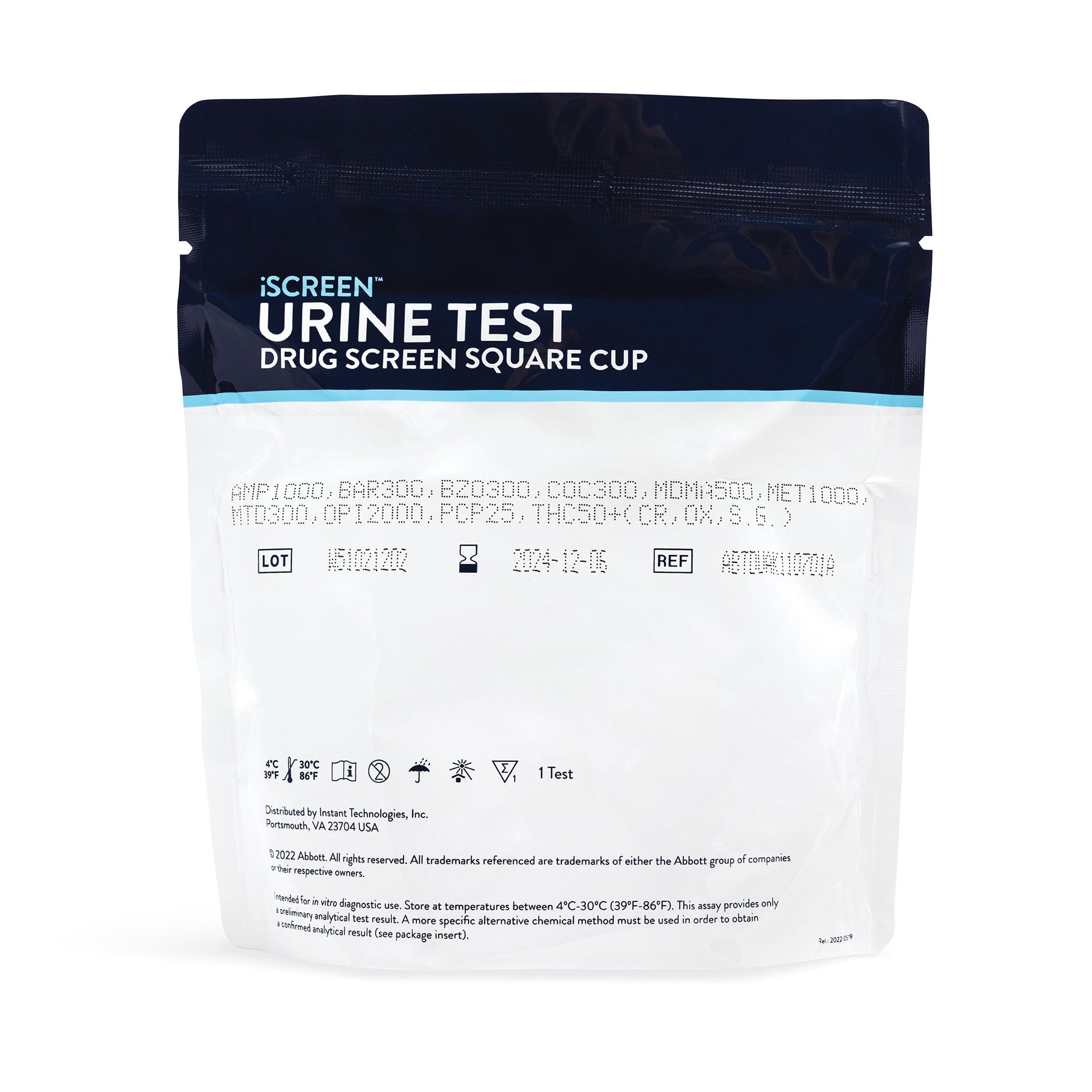 Abbott Rapid Dx North America LLC - ABTDUAW110703C Drugs of Abuse Test Kit iScreen® DX AMP, BUP, BZO, COC, mAMP/MET, MDMA, MTD, MOP/OPI300, OXY, THC, (CR, pH, SG) 25 Tests CLIA Waived