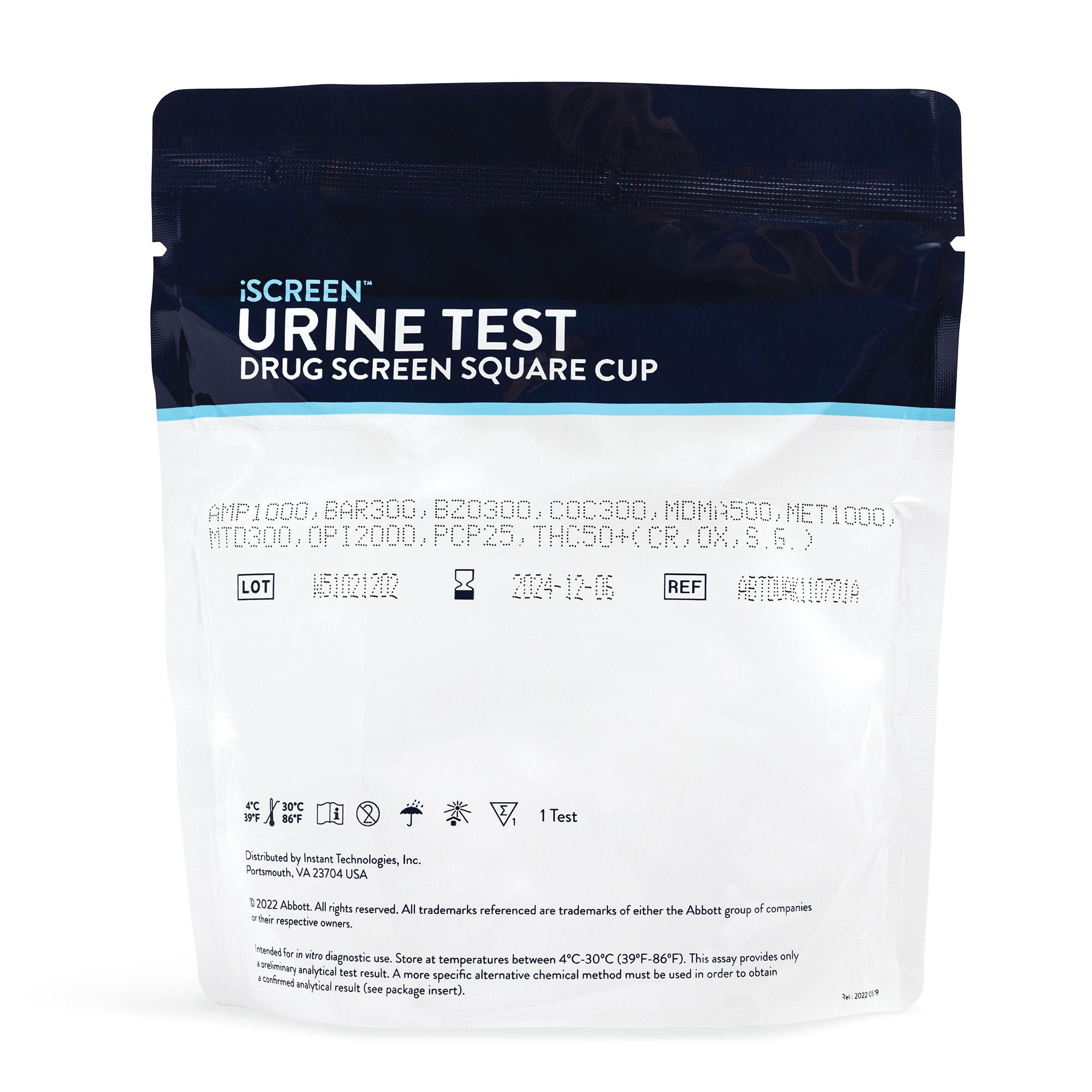 Abbott Rapid Dx North America LLC - ABTDUAW15702B Drugs of Abuse Test Kit iScreen® DX AMP500, BZO300, COC150, mAMP/MET500, MOP(OPI300), (CR, OX, SG) 25 Tests CLIA Waived