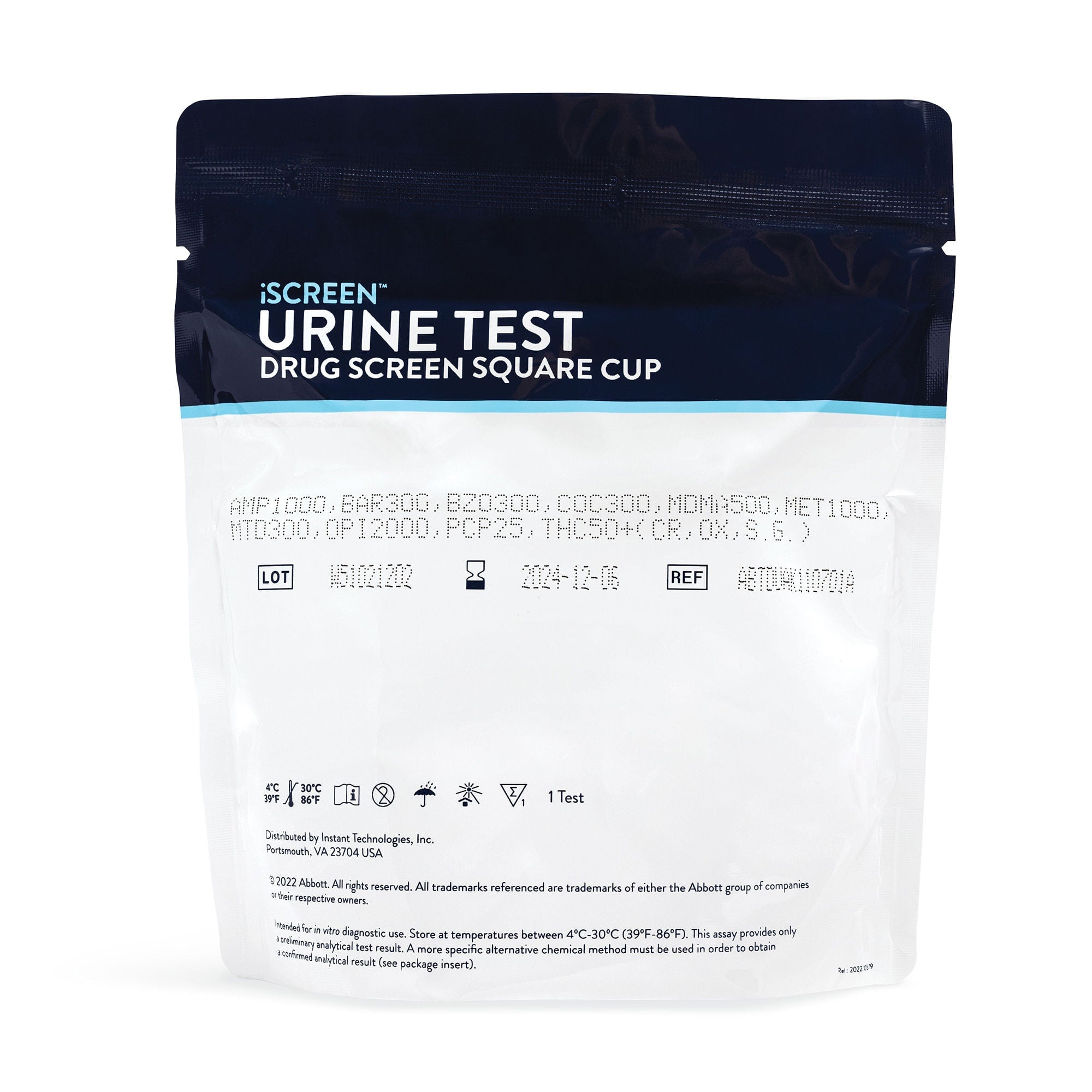 Abbott Rapid Dx North America LLC - ABTDUAK15701A Drugs of Abuse Test Kit iScreen® DX AMP, COC, mAMP/MET, OPI2000, THC (CR, OX, SG) 25 Tests CLIA Non-Waived