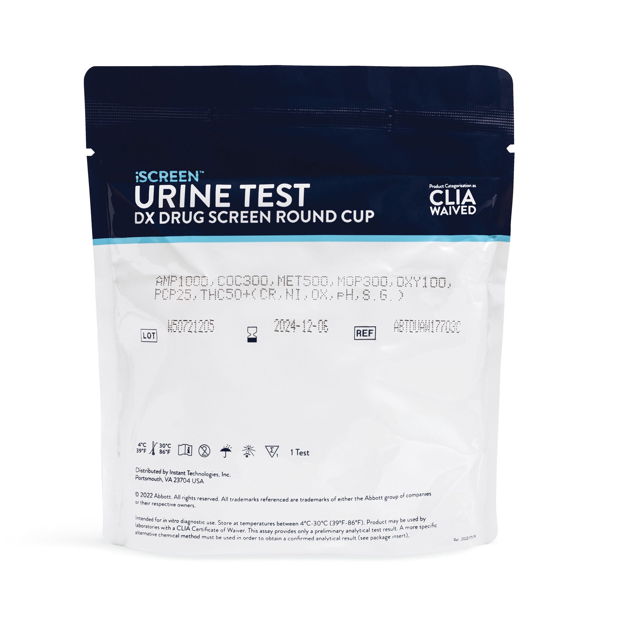 Abbott Rapid Dx North America LLC - ABTDUAF113702B Drugs of Abuse Test Kit iScreen® AMP500, BAR300, BUP10, BZO300, COC150, ETG500, FEN20, K250, mAMP/MET500, OPI300, OXY100, THC50, TRAM200 25 Tests For Forensic Use Only