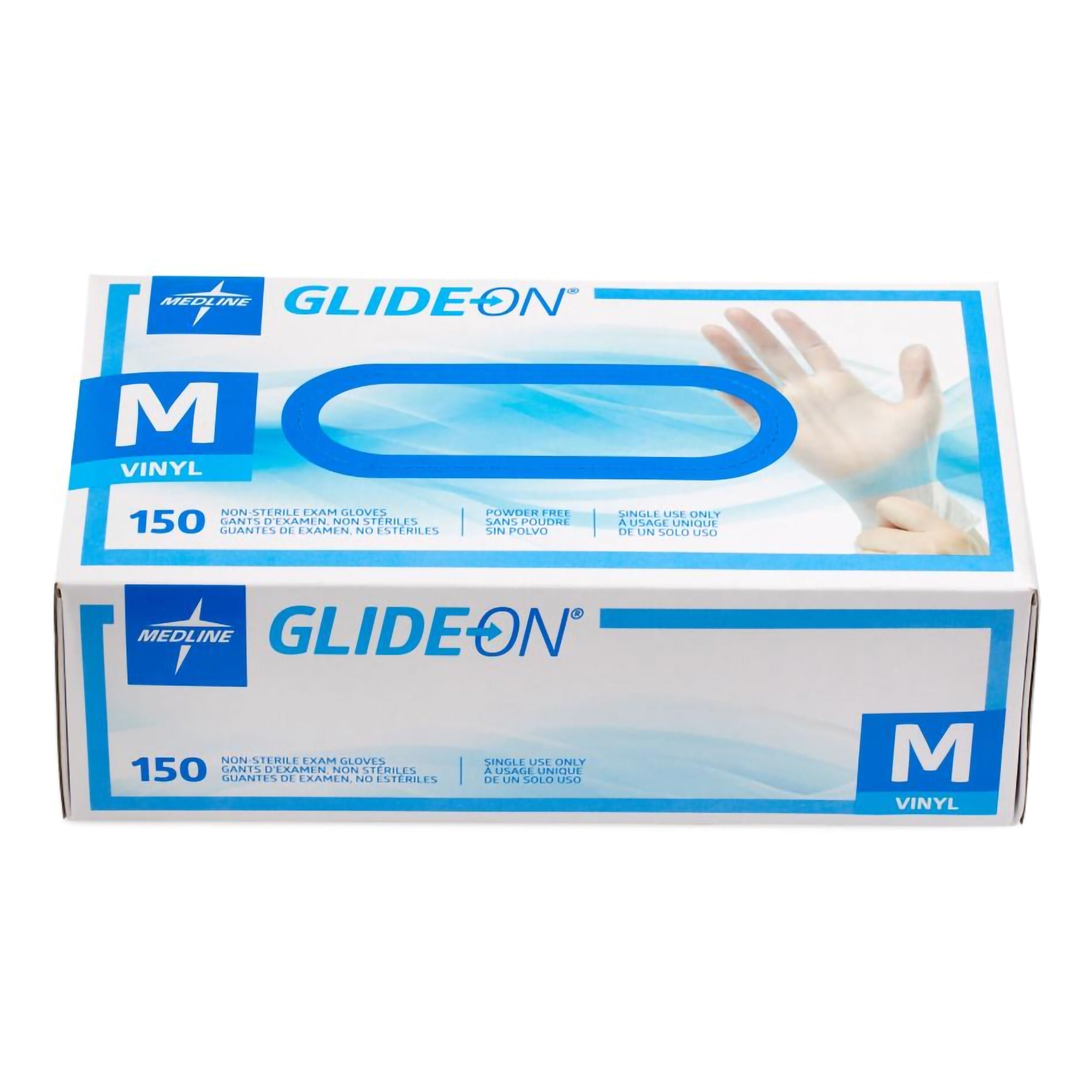Medline - GLIDE512 Exam Glove Glide-On Medium 150 per Box NonSterile Vinyl Standard Cuff Length Smooth Clear Not Rated
