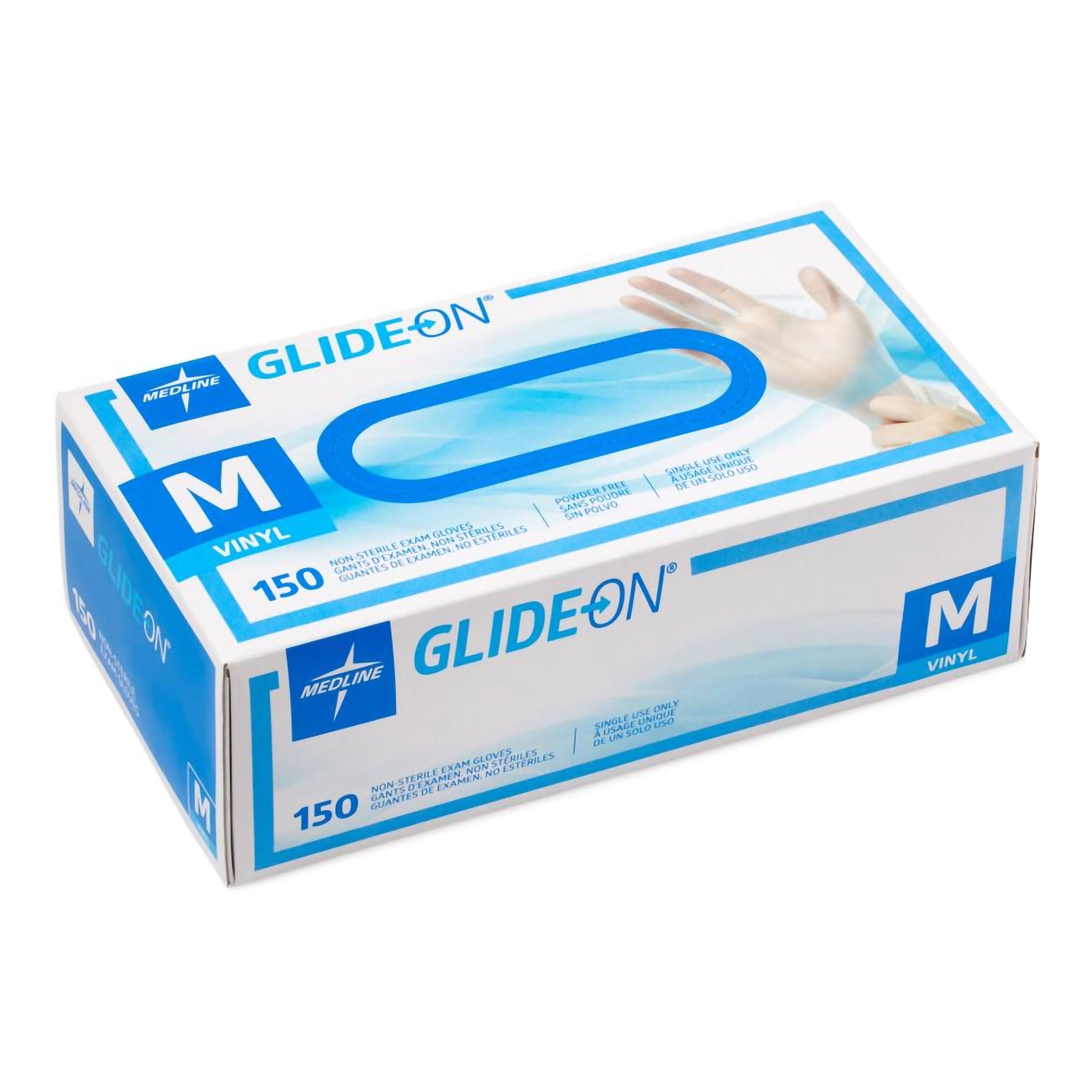Medline - GLIDE512 Exam Glove Glide-On Medium 150 per Box NonSterile Vinyl Standard Cuff Length Smooth Clear Not Rated