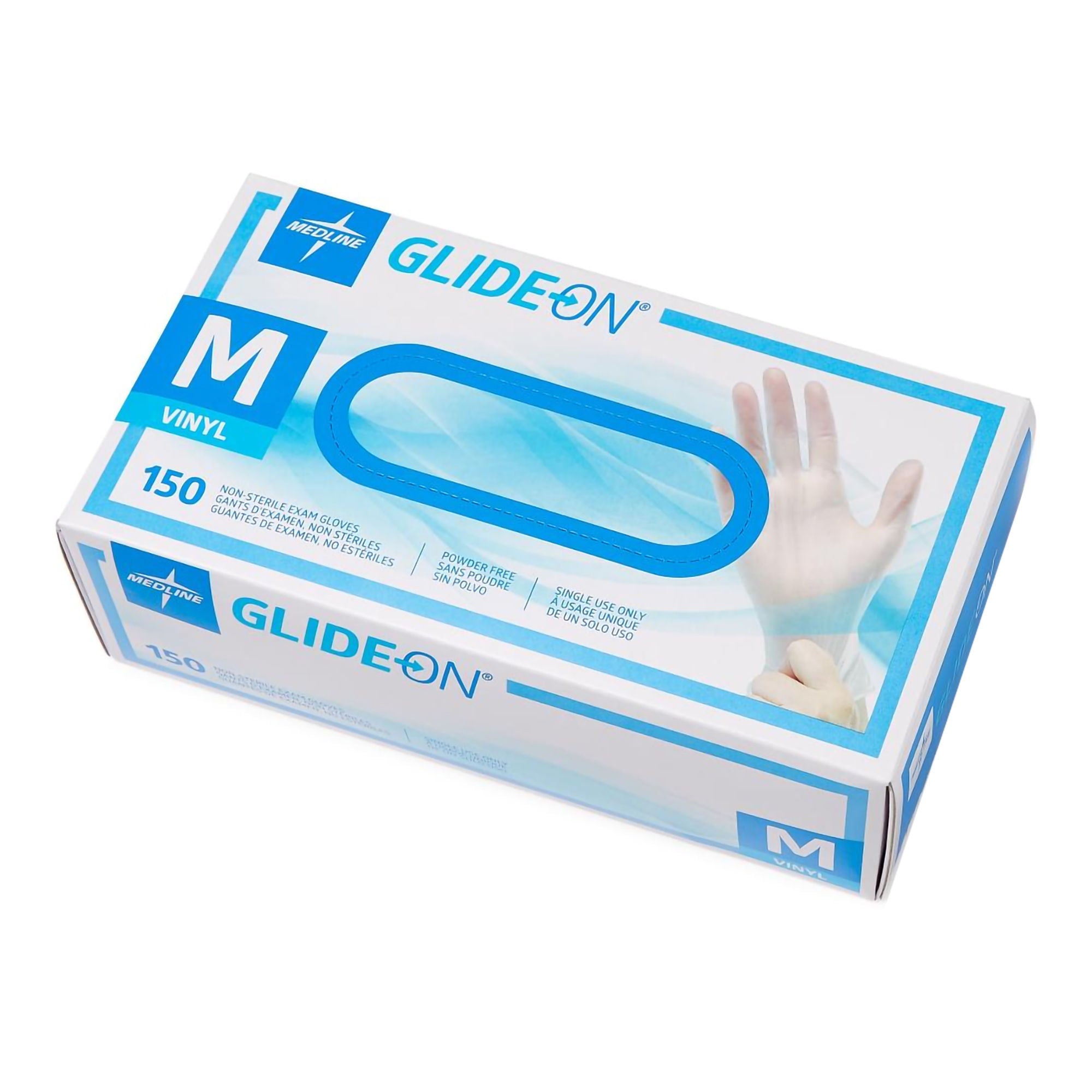 Medline - GLIDE512 Exam Glove Glide-On Medium 150 per Box NonSterile Vinyl Standard Cuff Length Smooth Clear Not Rated