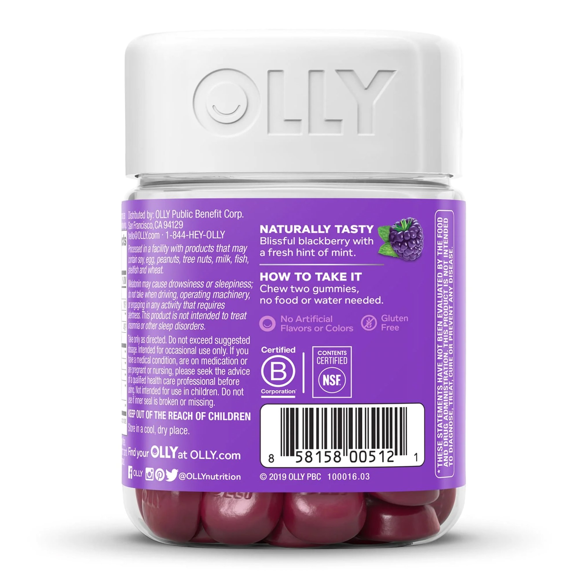 OLLY Public Benefit Corp 85815800512 - Olly Sleep Gummies, Blackberry Zen - 1/Bottle