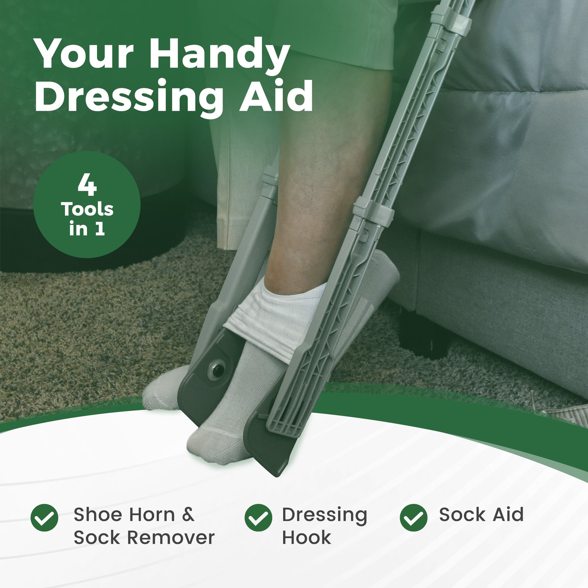 Easy To Use Products LLC 756 - Reach Right Compression Sock Aid Device, Long Shoe Horn, Dressing Hook - 1/Each, 8/Case