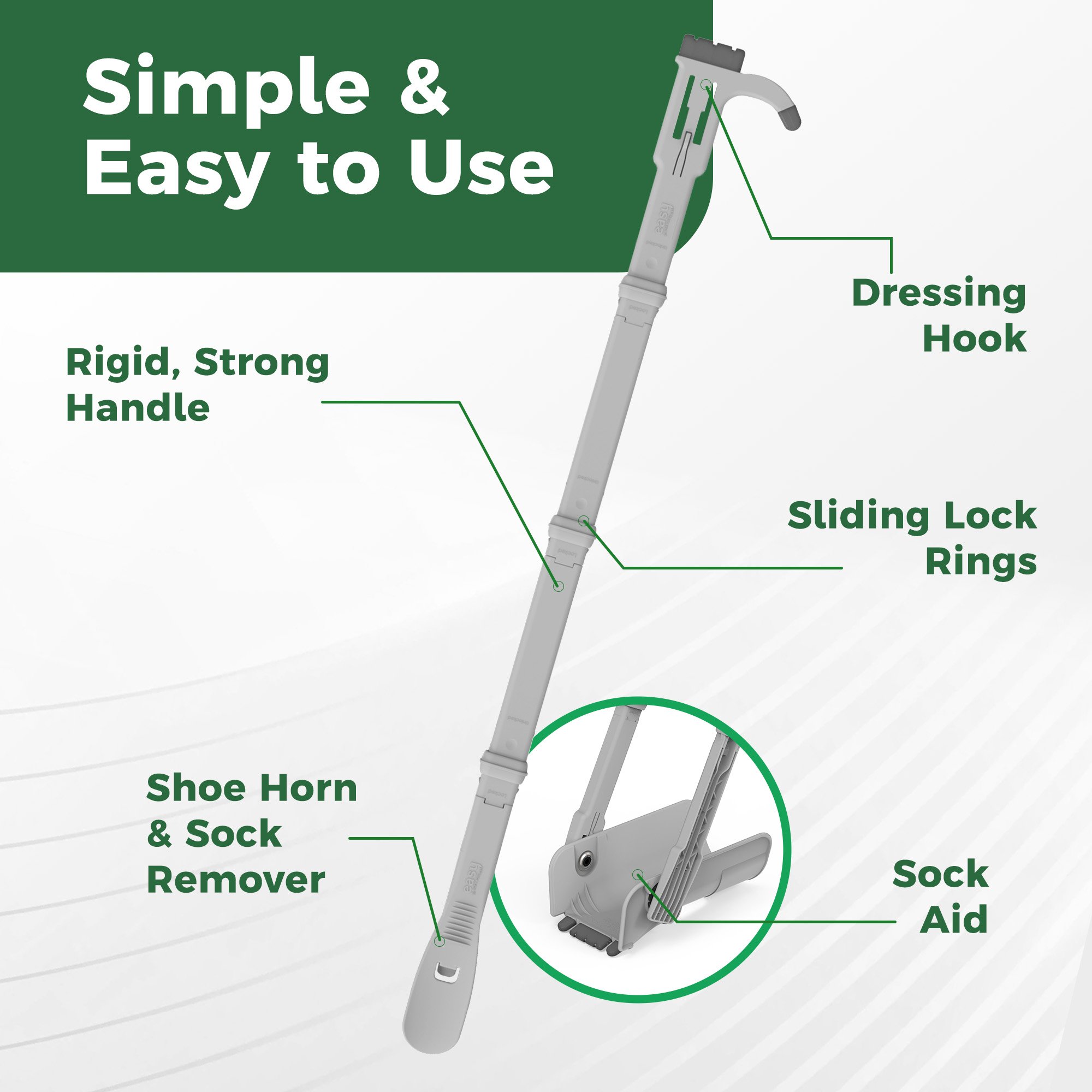 Easy To Use Products LLC 756 - Reach Right Compression Sock Aid Device, Long Shoe Horn, Dressing Hook - 1/Each, 8/Case