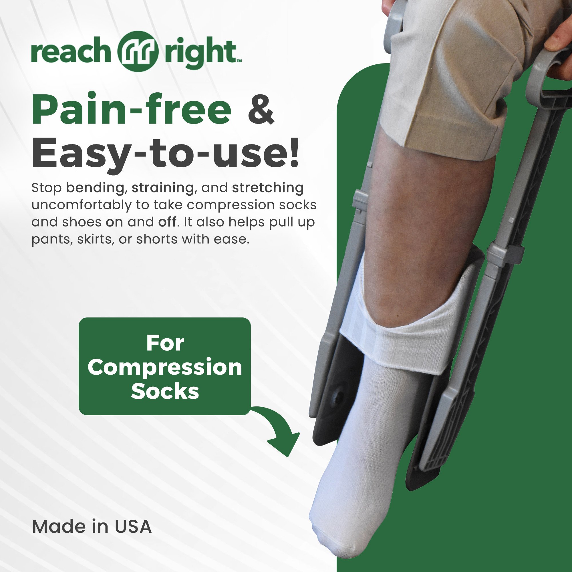 Easy To Use Products LLC 756 - Reach Right Compression Sock Aid Device, Long Shoe Horn, Dressing Hook - 1/Each, 8/Case