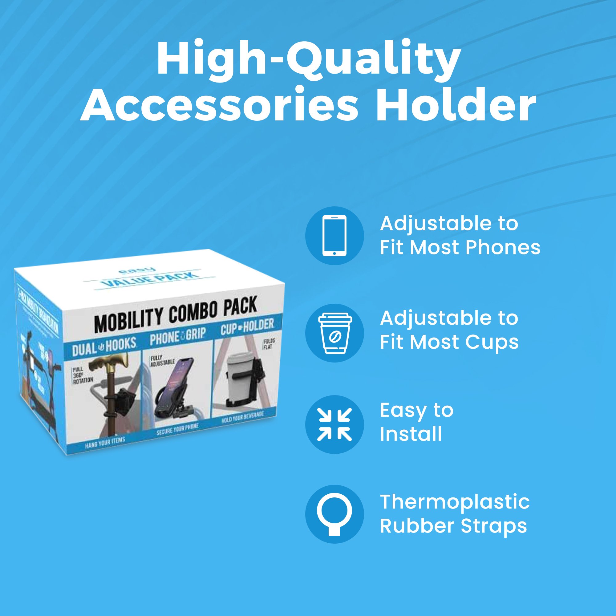 Easy To Use Products LLC 760 - Mobility Aid Combo Pack, Cup Holder, Phone Grip, Bag Hooks - 1/Each, 16/Case