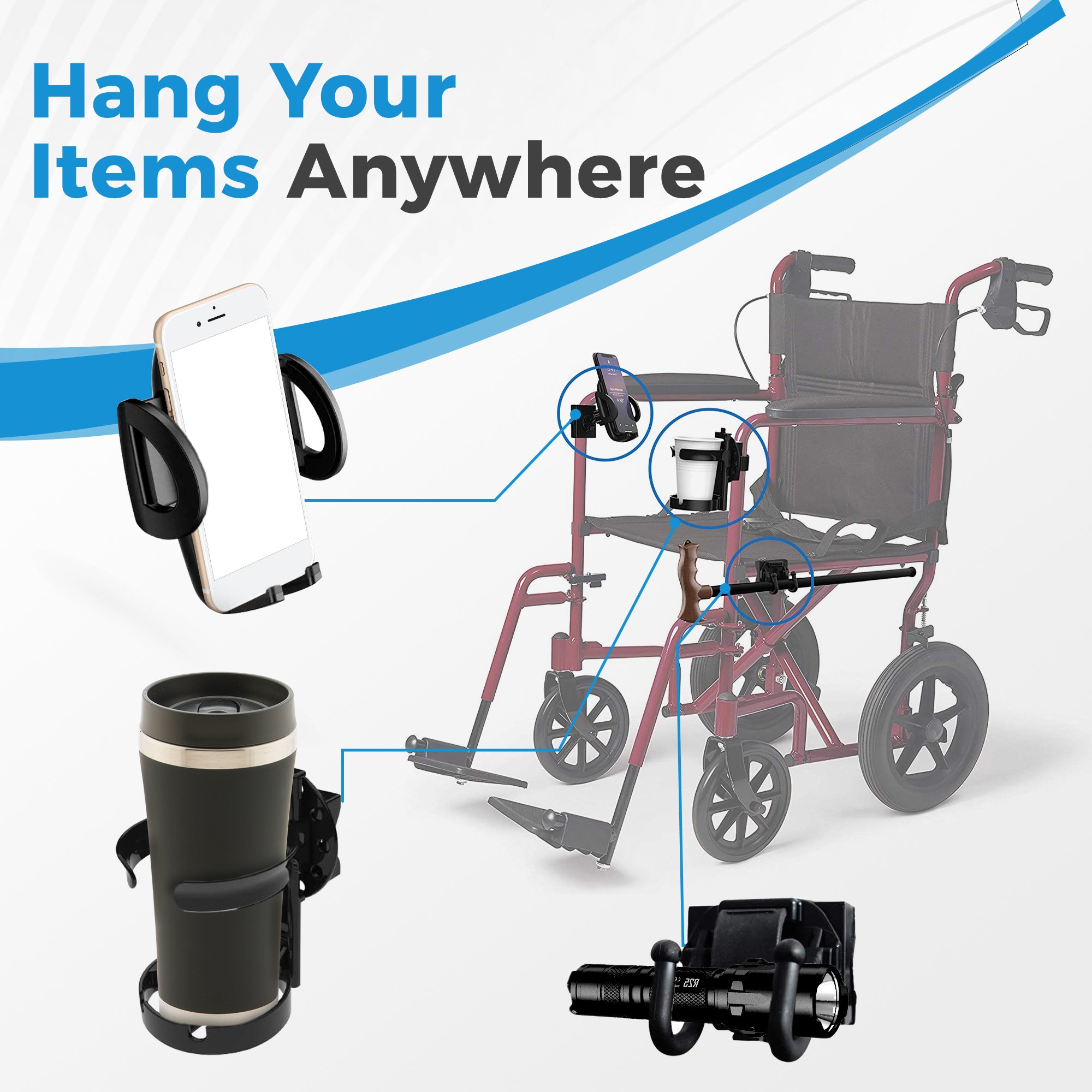 Easy To Use Products LLC 760 - Mobility Aid Combo Pack, Cup Holder, Phone Grip, Bag Hooks - 1/Each, 16/Case