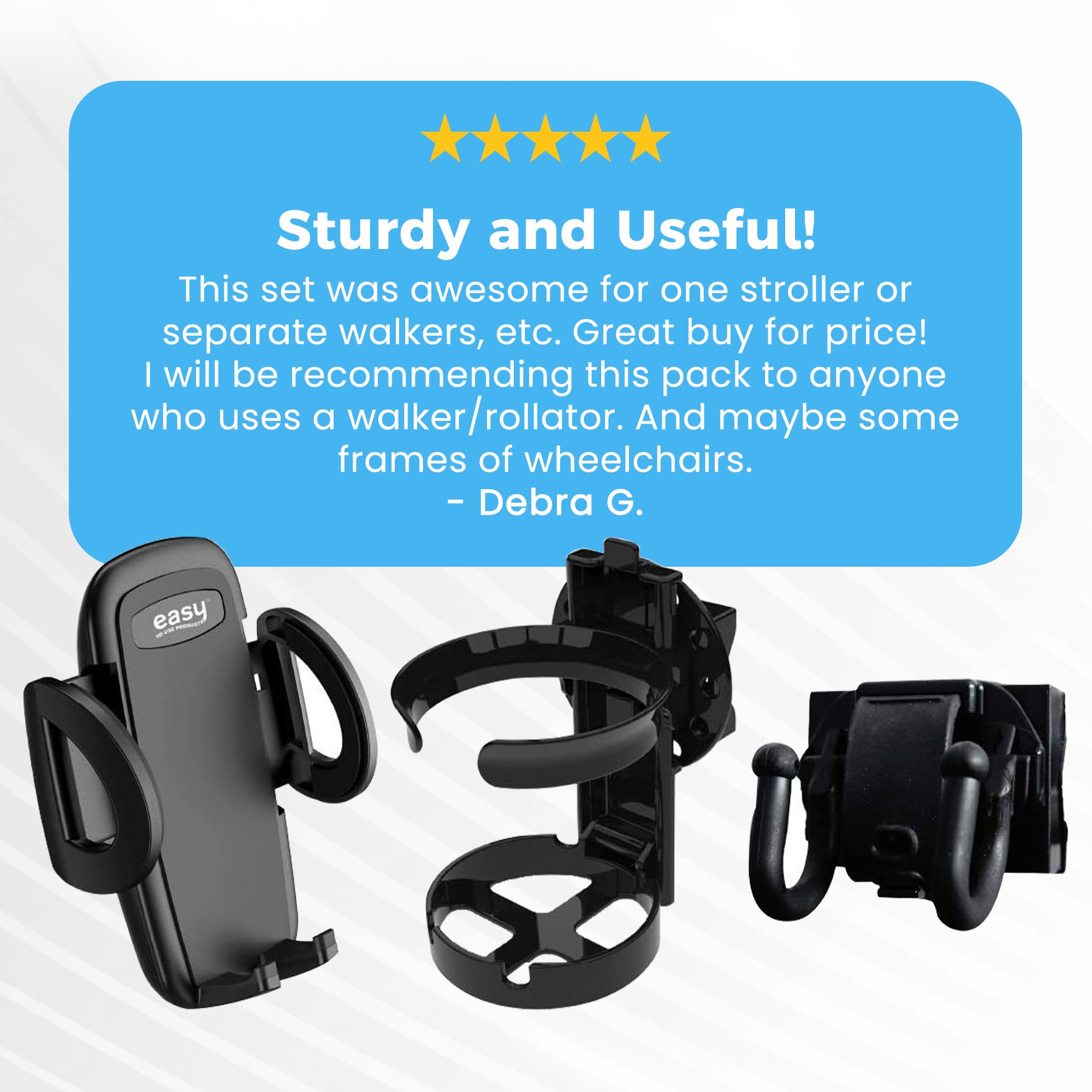Easy To Use Products LLC 760 - Mobility Aid Combo Pack, Cup Holder, Phone Grip, Bag Hooks - 1/Each, 16/Case