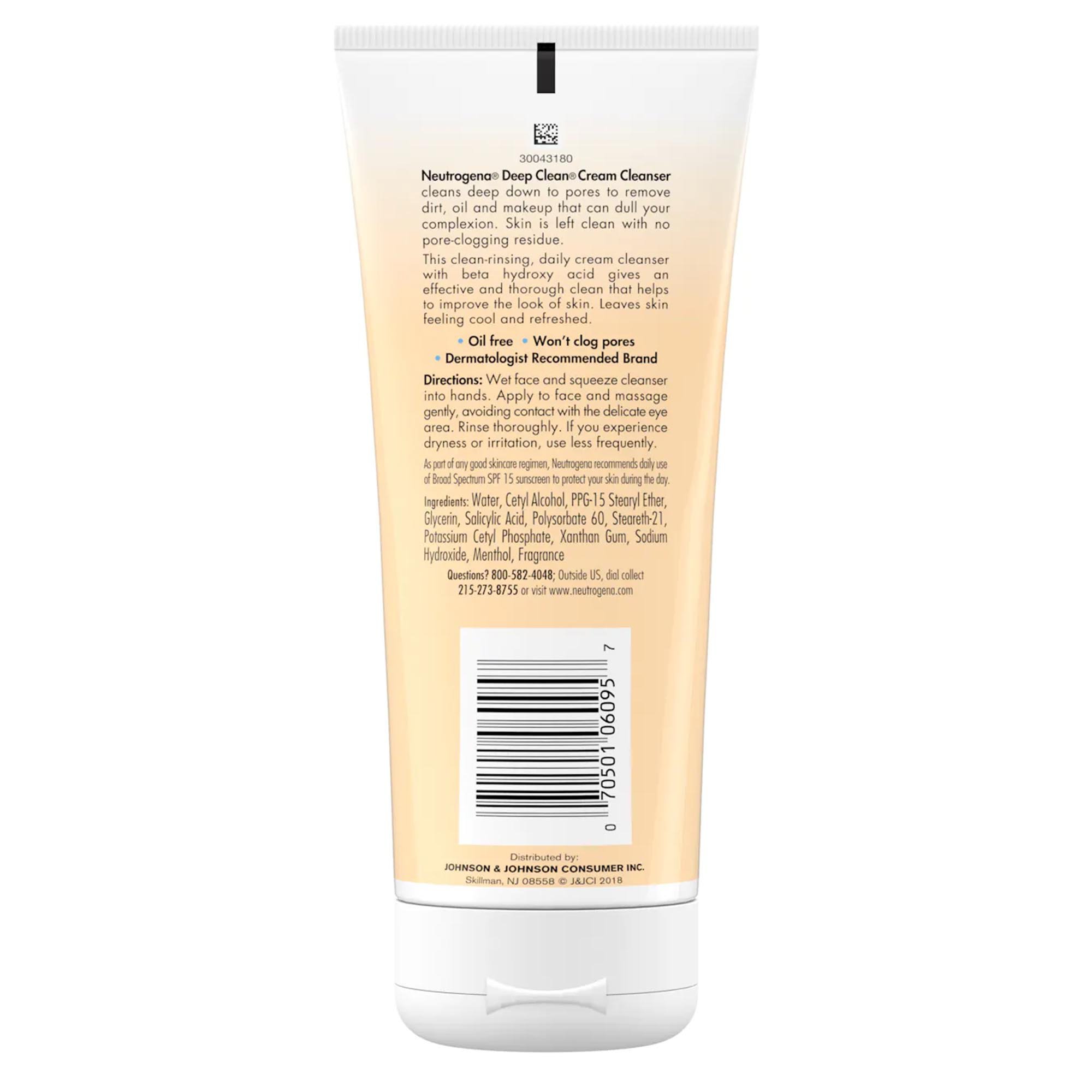 J & J Sales 07050106095 - Neutrogena® Deep Clean® Cream Cleanser - 1/Each