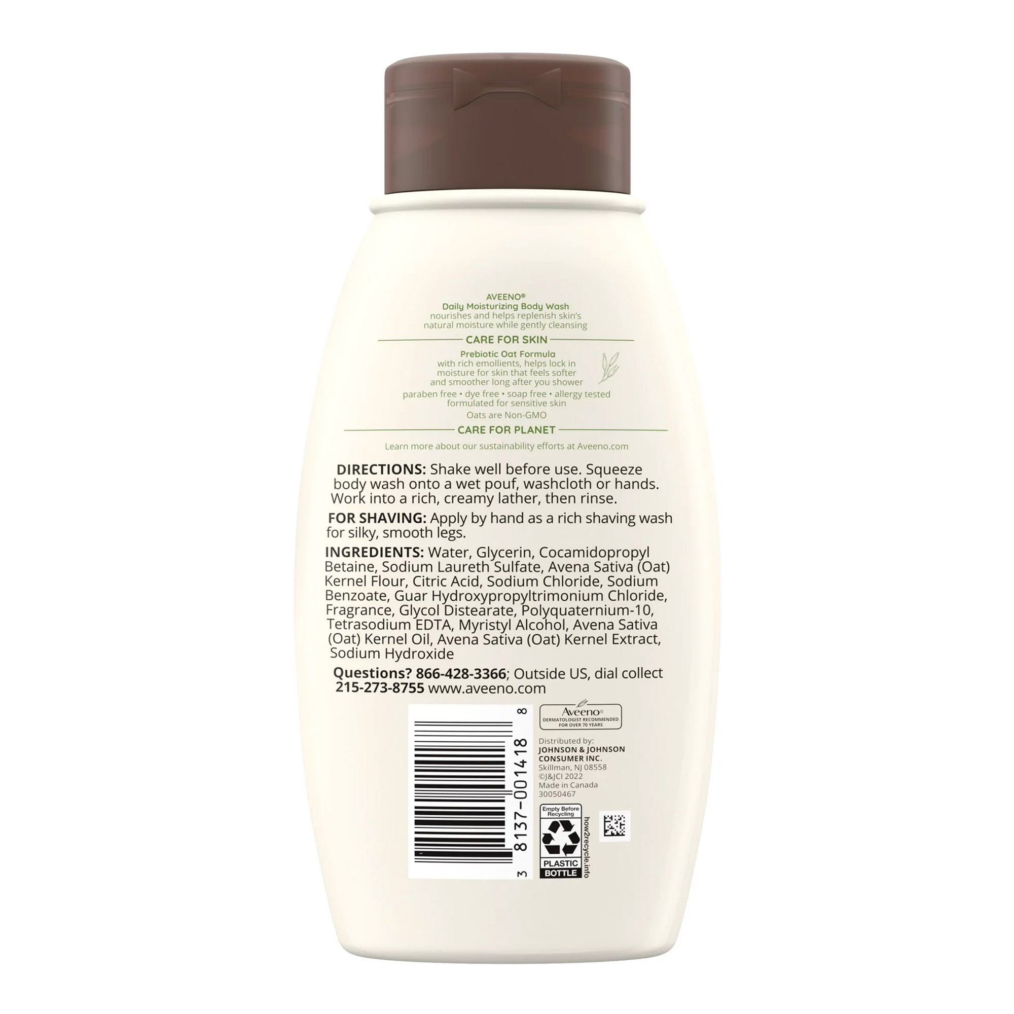 J & J Sales 38137001418 - Aveeno® Active Naturals Daily Moisturizing Body Wash Scented, 12-ounce Bottle - 1/Each