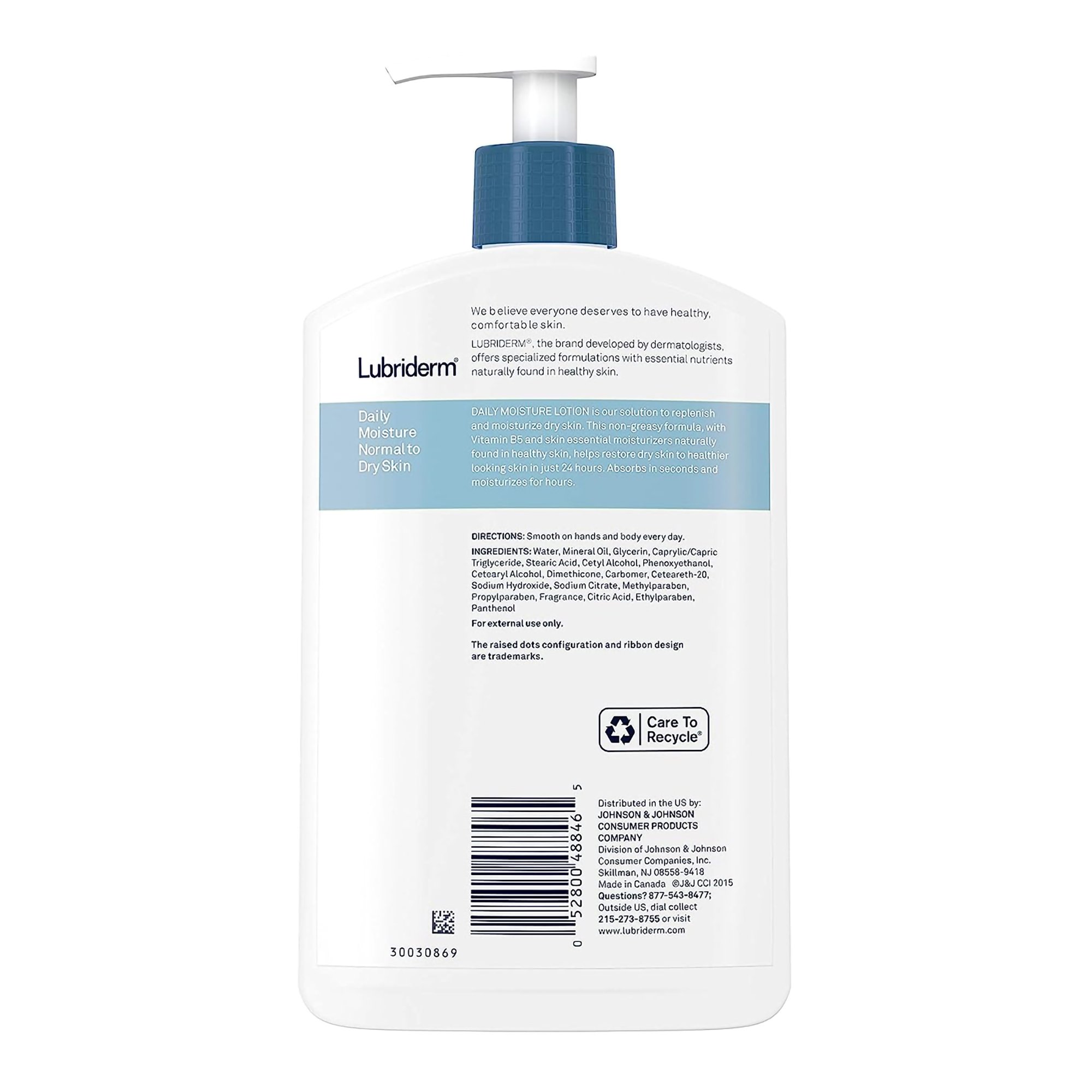 J & J Sales 52800048846 - Lubriderm® Daily Moisture Lotion Unscented, 16-ounce Pump Bottle - 1/Each