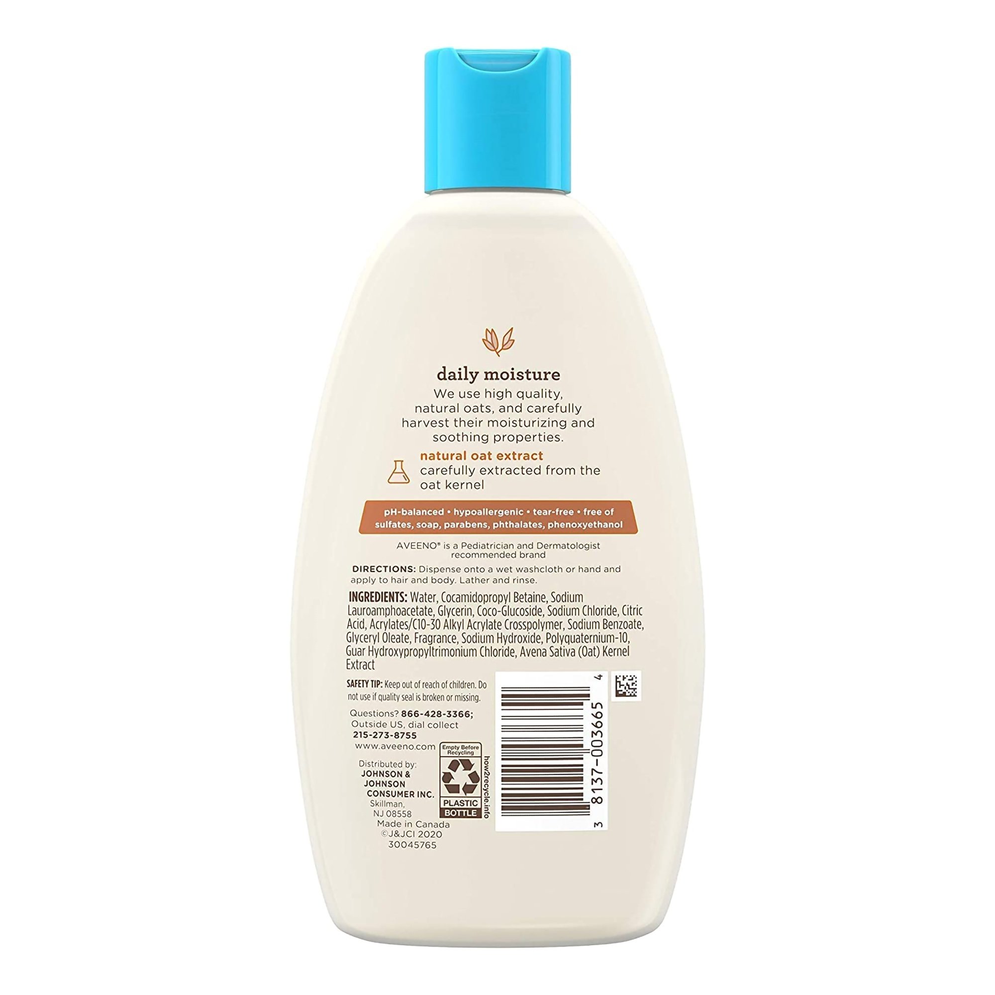 J & J Sales 38137003665 - Aveeno® Baby Daily Moisture Wash and Shampoo, Lightly Scented, 8-ounce Bottle - 1/Each