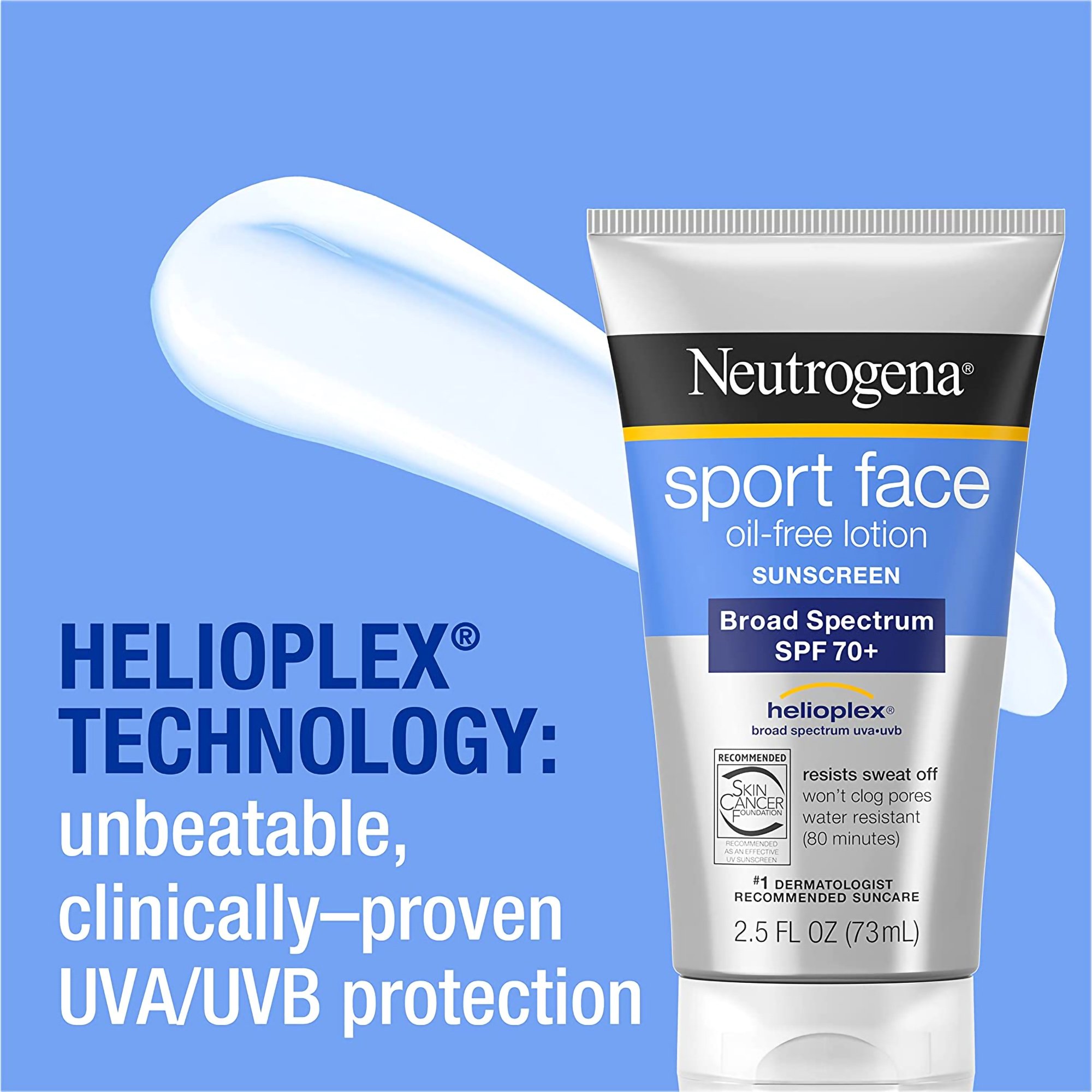 J & J Sales 08680087025 - Neutrogena® Sport Face Oil-Free Sunscreen SPF 70+ - 1/Each