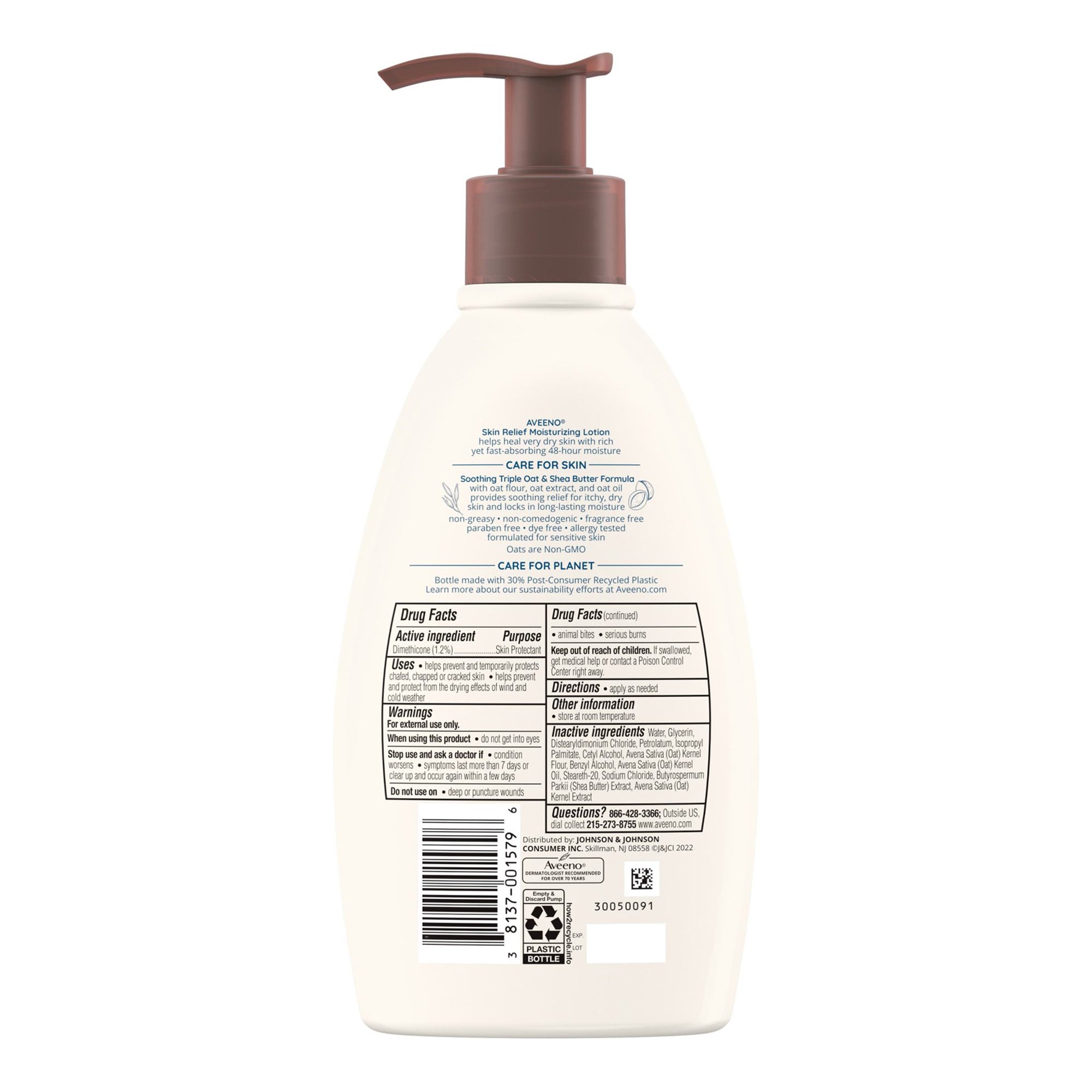 J & J Sales 38137001579 - Aveeno® Skin Relief Moisturizing Lotion Fragrance Free, 12-ounce Pump Bottle - 1/Each