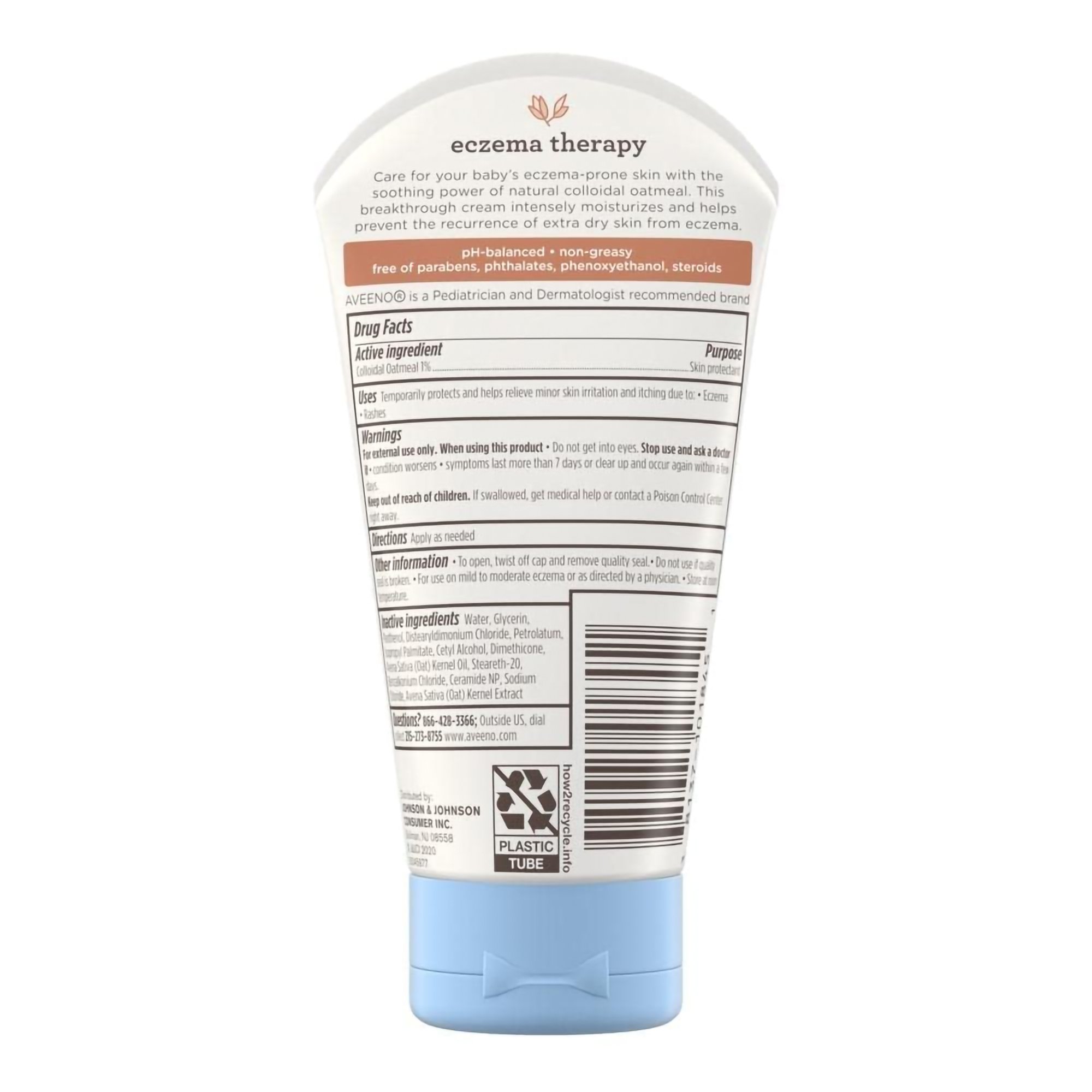 J & J Sales 38137101845 - Aveeno® Baby Eczema Therapy Moisturizing Cream Unscented, 5-ounce Tube - 1/Each