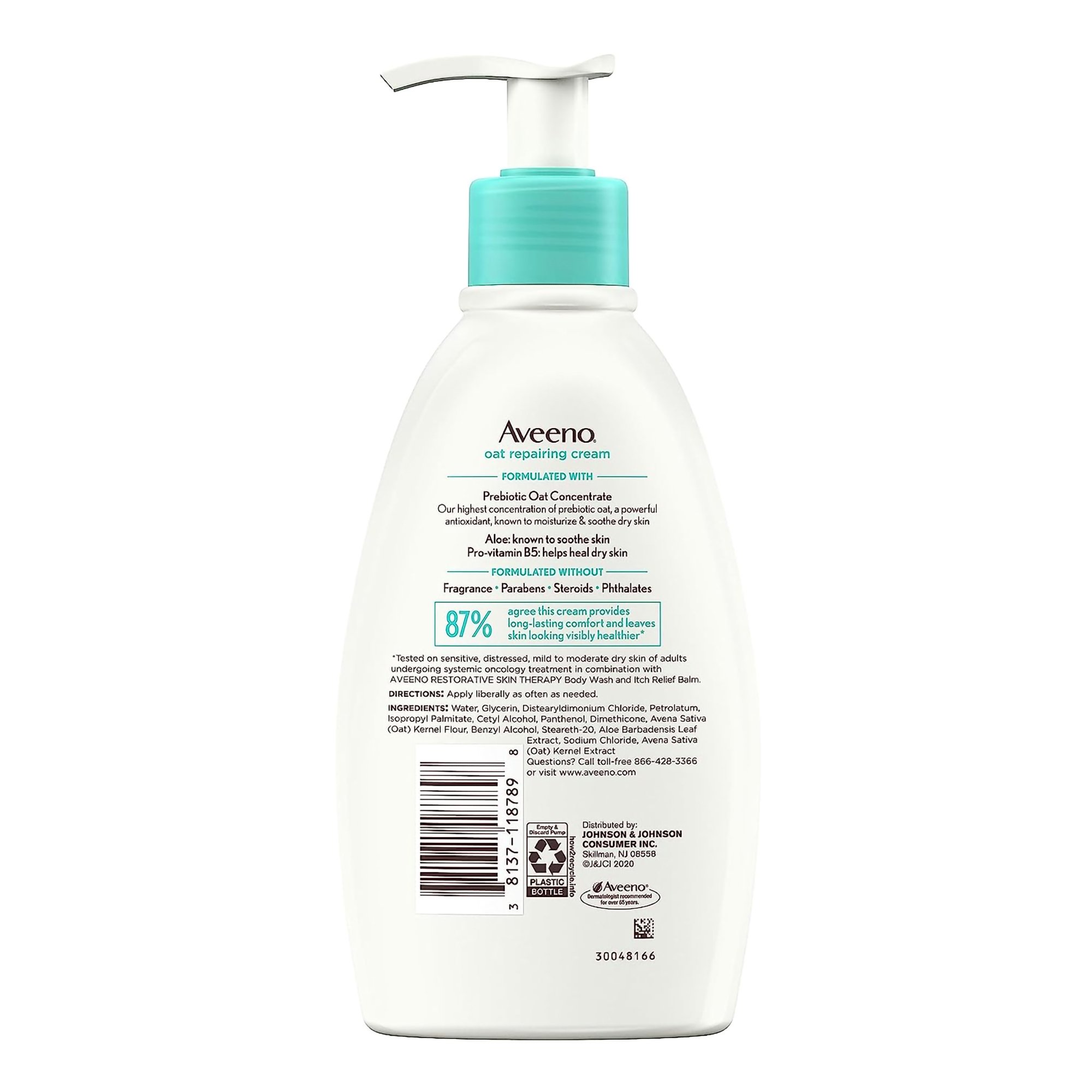 J & J Sales 38137118789 - Aveeno® Calm + Restore Oat Repairing Lotion Fragrance Free, 12-ounce Pump Bottle - 1/Each