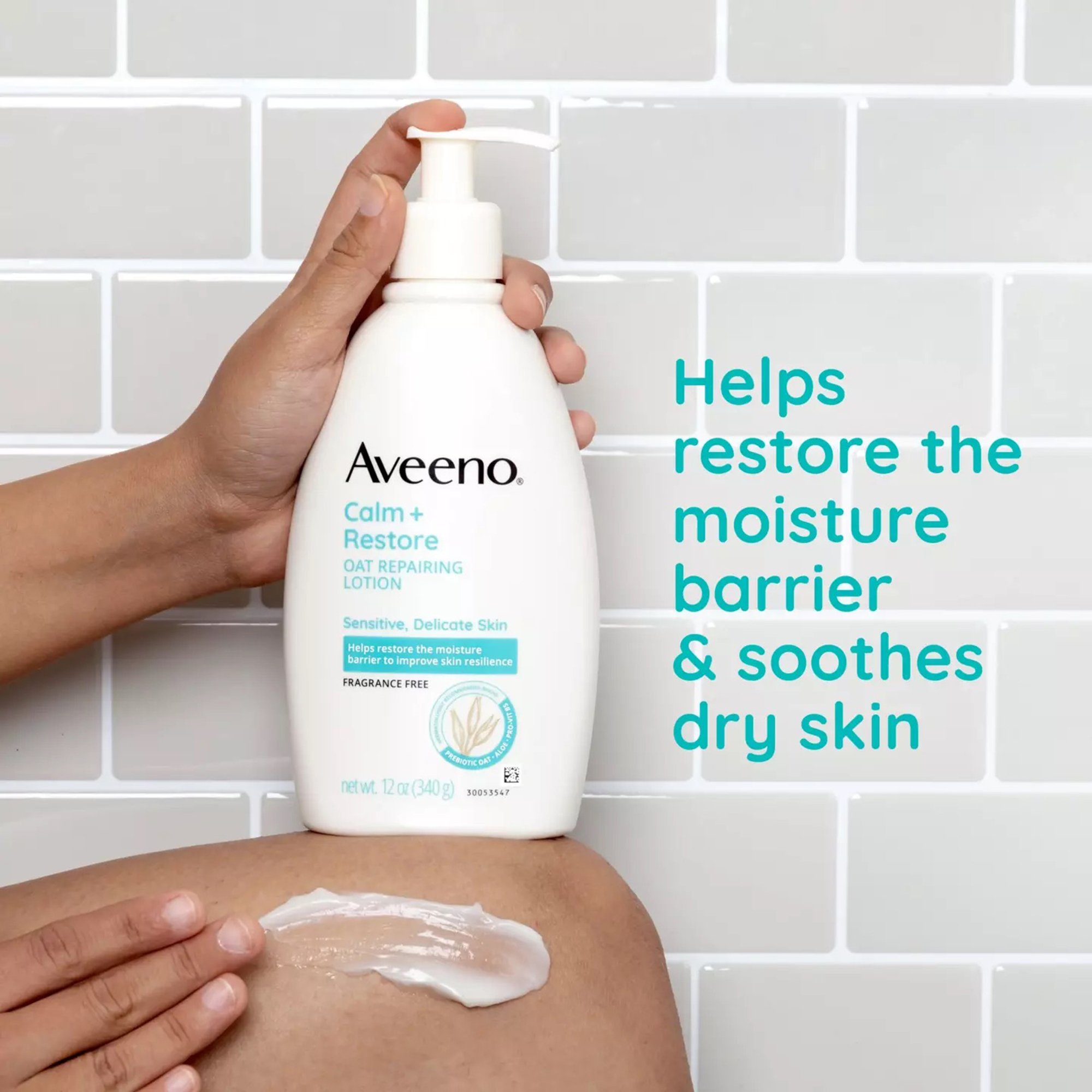J & J Sales 38137118789 - Aveeno® Calm + Restore Oat Repairing Lotion Fragrance Free, 12-ounce Pump Bottle - 1/Each