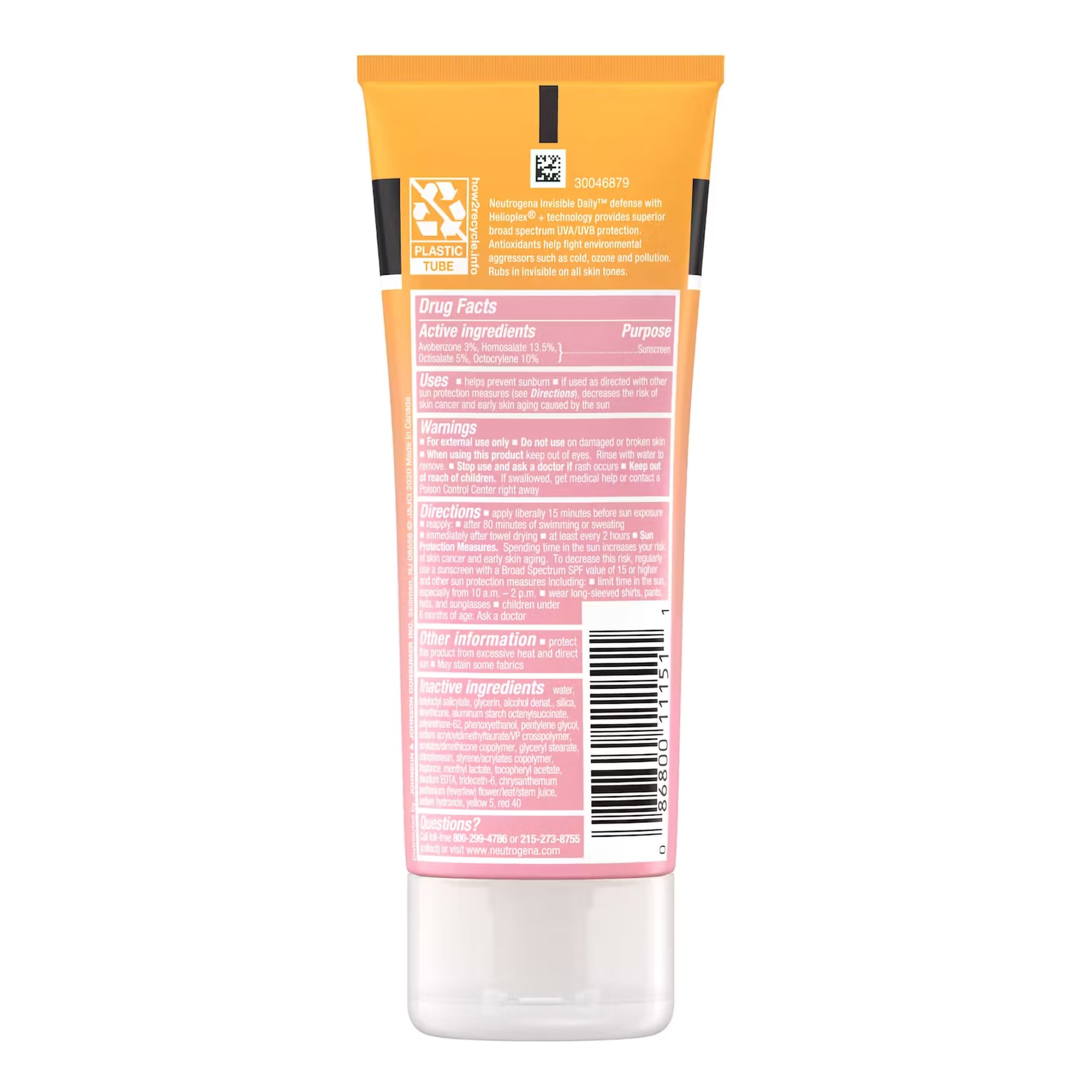 J & J Sales 69968066103 - Neutrogena® Invisible Daily Defense Sunscreen Lotion SPF 60+, 3-ounce Tube - 1/Each