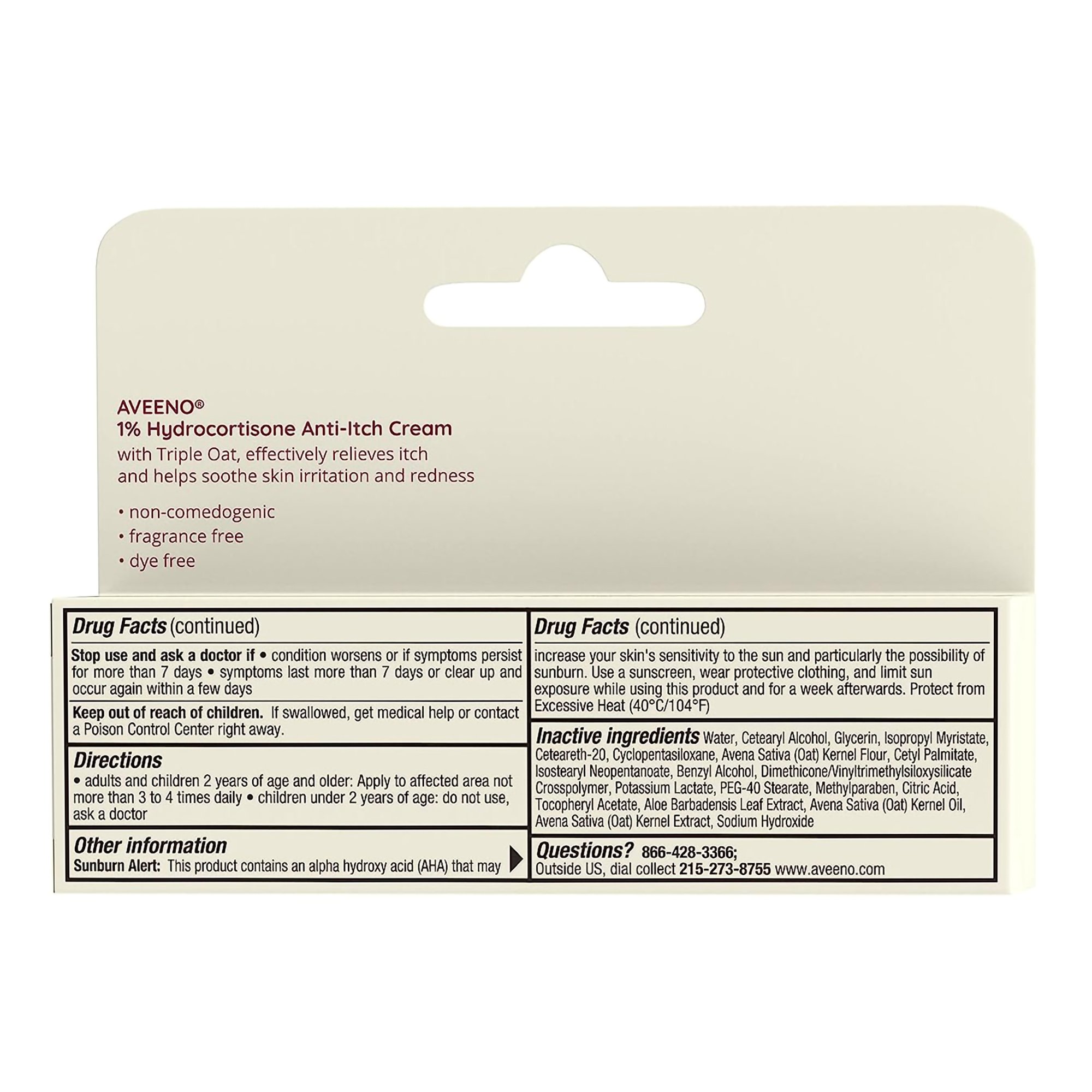 J & J Sales 38137003658 - Aveeno® Active Naturals 1% Hydrocortisone Anti-Itch Cream, Maximum Strength - 1/Each