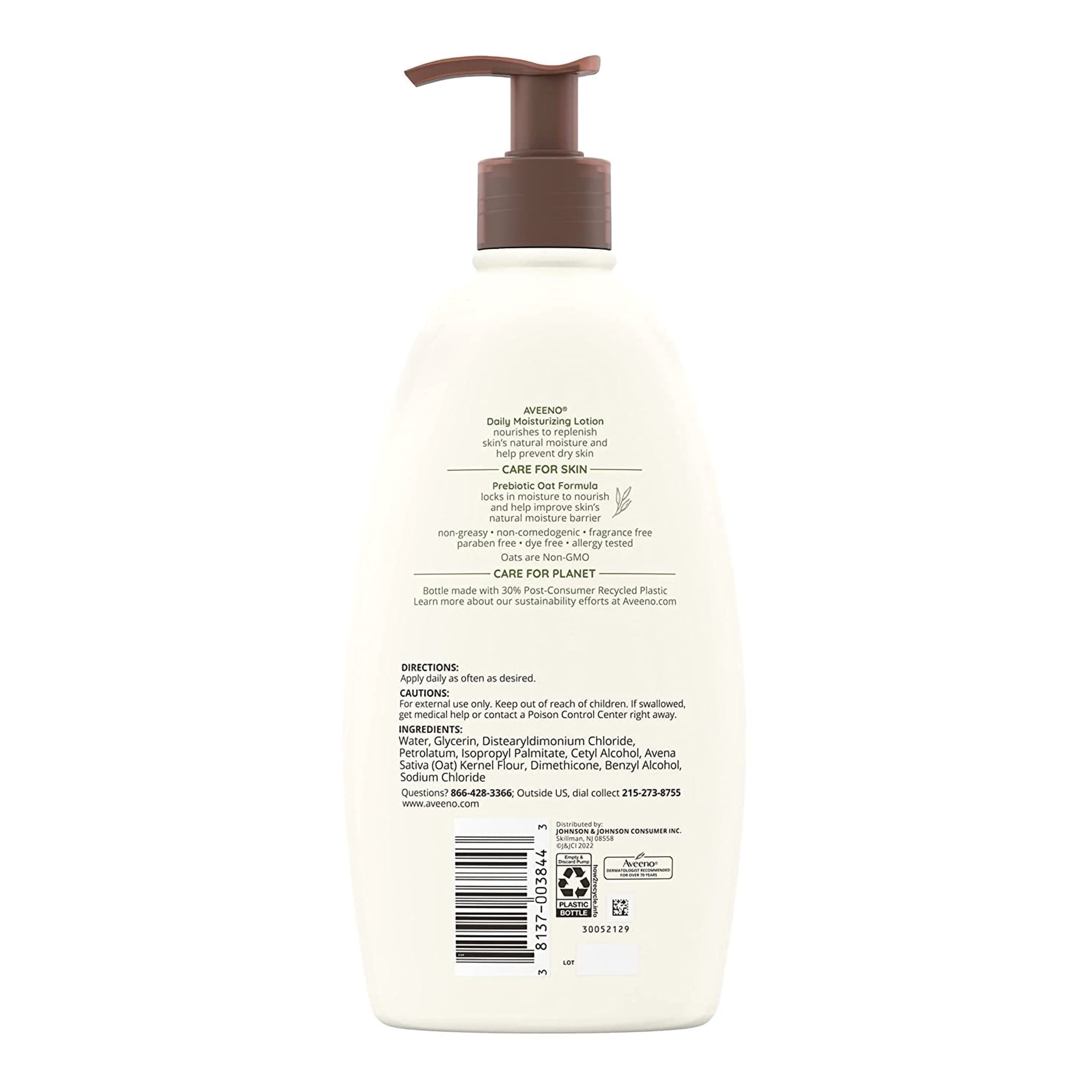 J & J Sales 38137003844 - Aveeno® Daily Moisturizing Body Lotion Fragrance Free, 18-ounce Pump Bottle - 1/Each