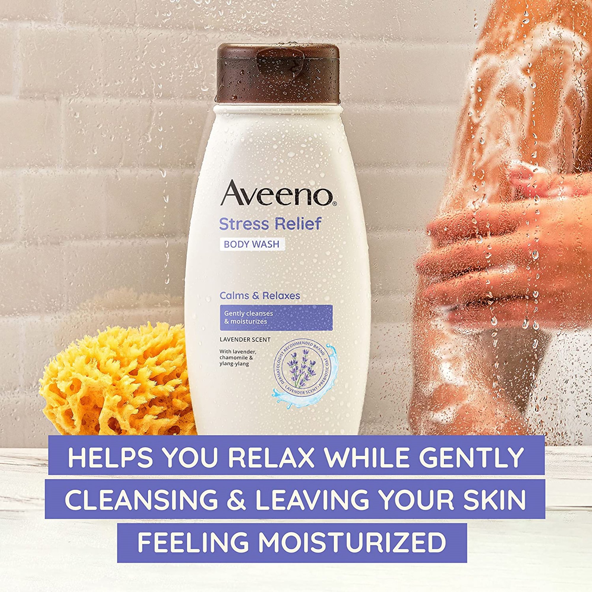 J & J Sales 38137117756 - Aveeno® Stress Relief Body Wash Lavender, 18-ounce Bottle - 1/Each