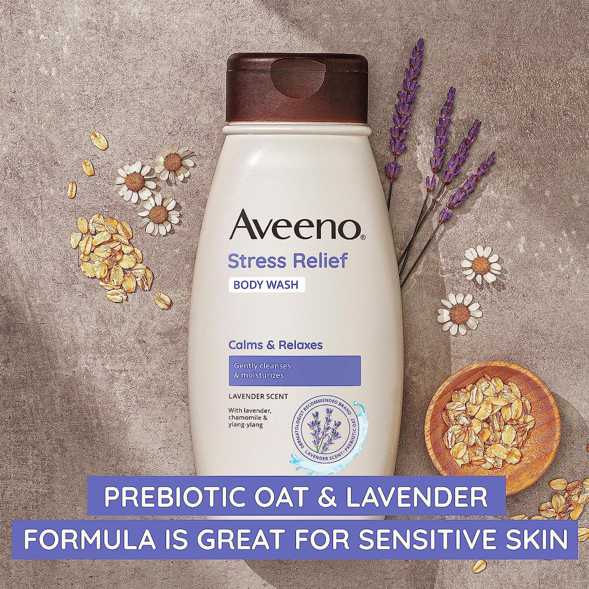 J & J Sales 38137117756 - Aveeno® Stress Relief Body Wash Lavender, 18-ounce Bottle - 1/Each