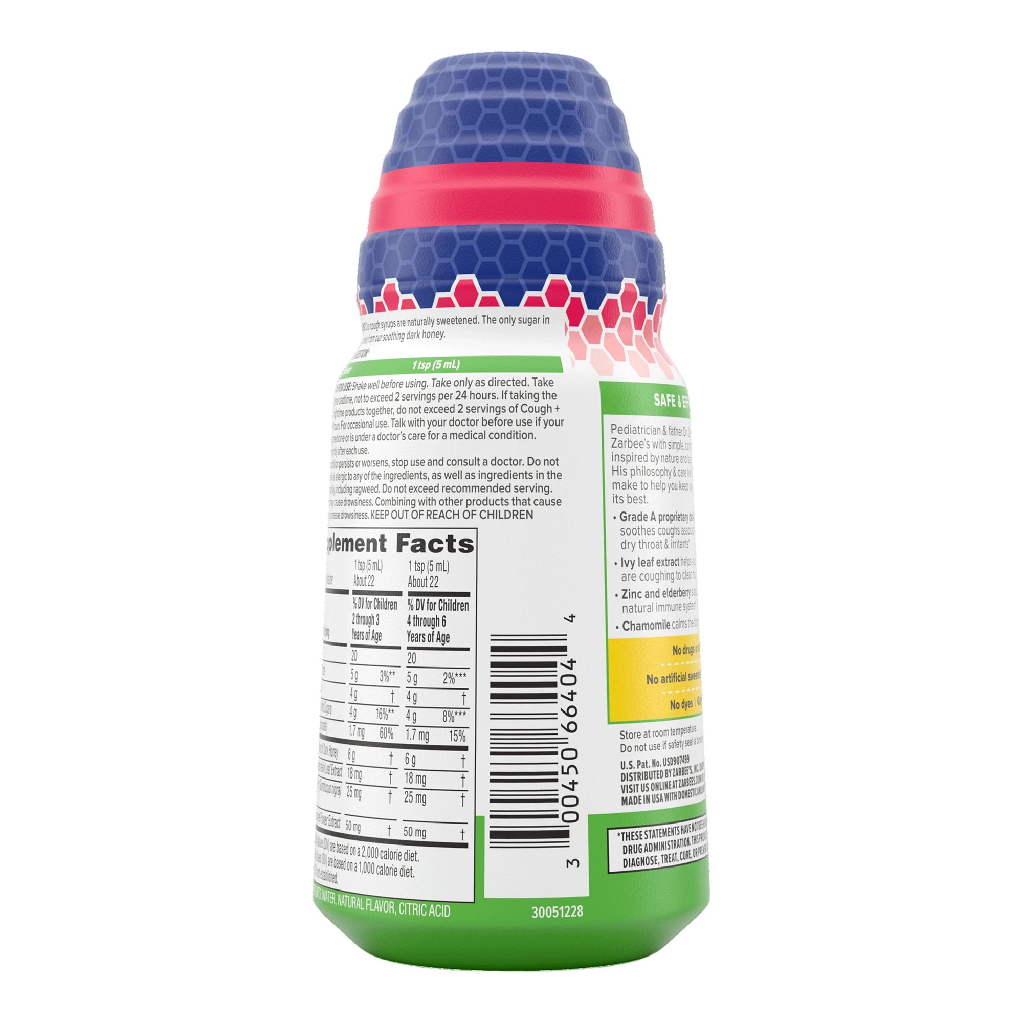 J & J Sales 30045066404 - Zarbee's Children's Nighttime Cough Syrup + Mucus, Mixed Berry Flavor - 1/Each