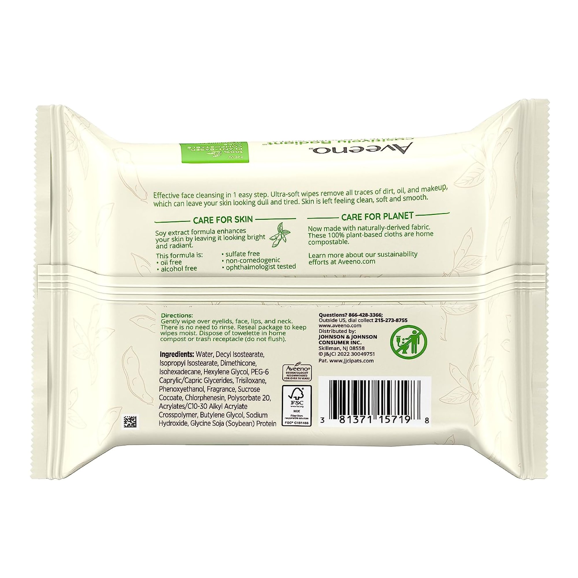 J & J Sales 38137115719 - Aveeno® Positively Radiant® Makeup Removing Wipes Scented - 25/Pack