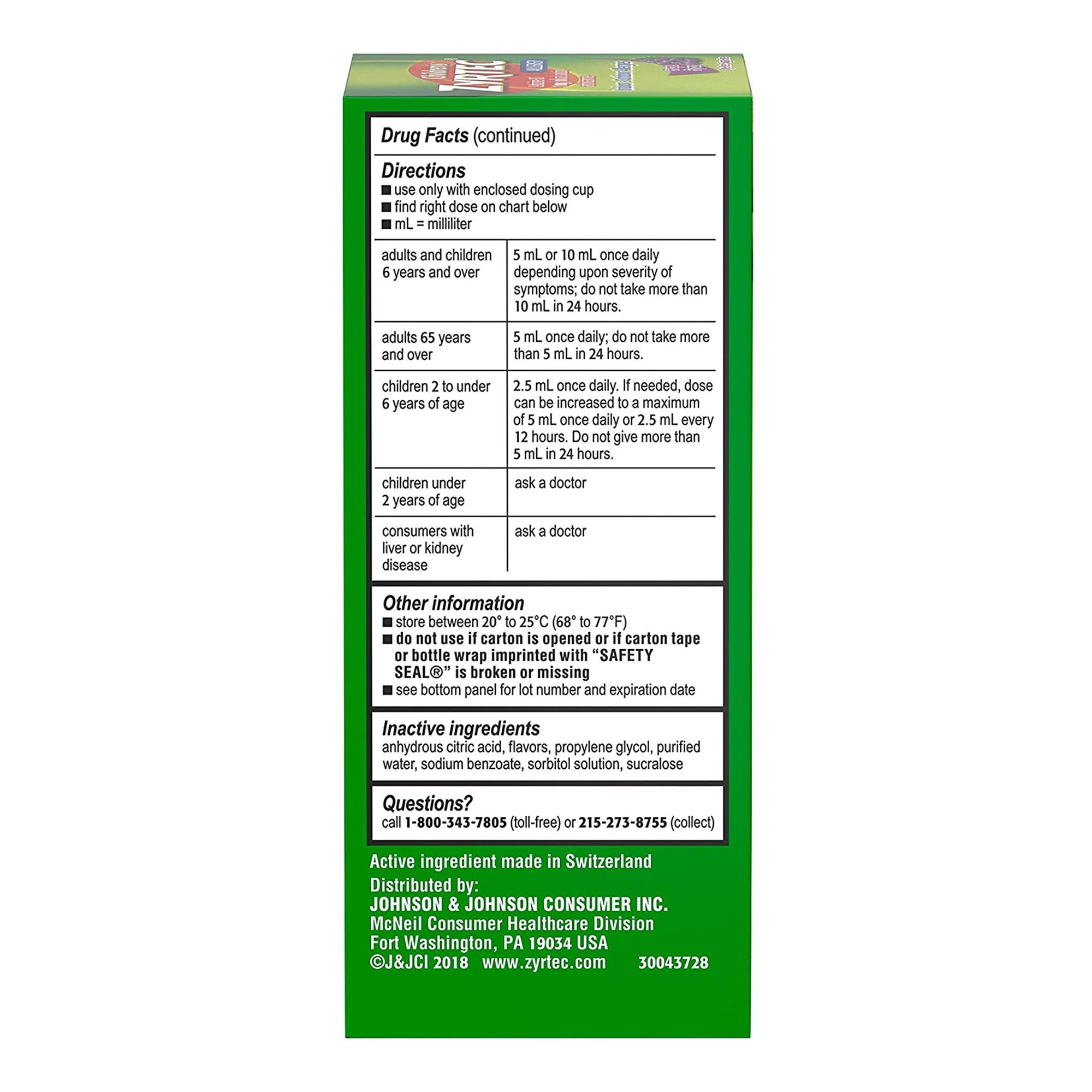 J & J Sales 50580073005 - Zyrtec Children's 24 Hour Allergy Syrup, Grape - 1/Each