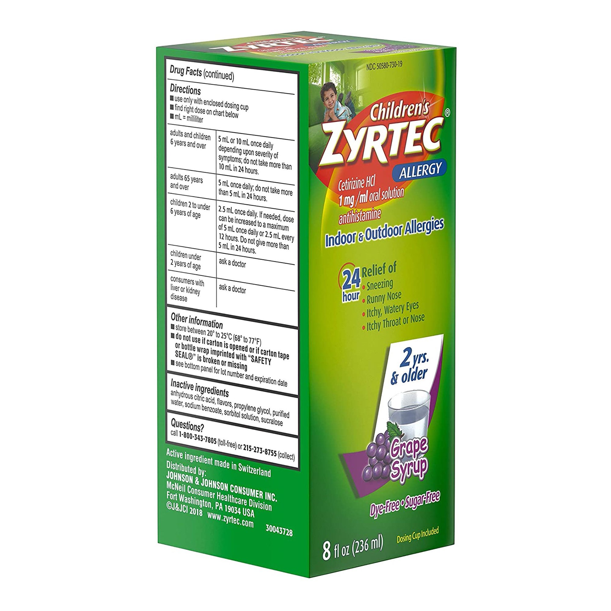 J & J Sales 50580073005 - Zyrtec Children's 24 Hour Allergy Syrup, Grape - 1/Each