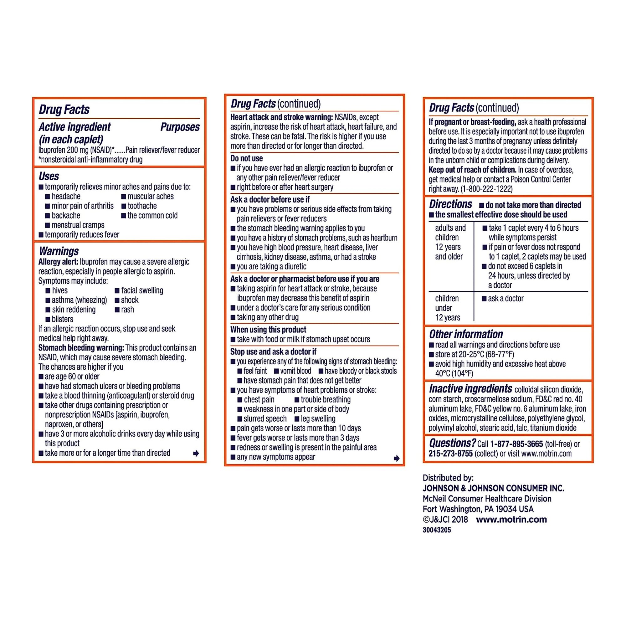 J & J Sales 50580023003 - Motrin IB Ibuprofen Coated Caplets - 1/Bottle