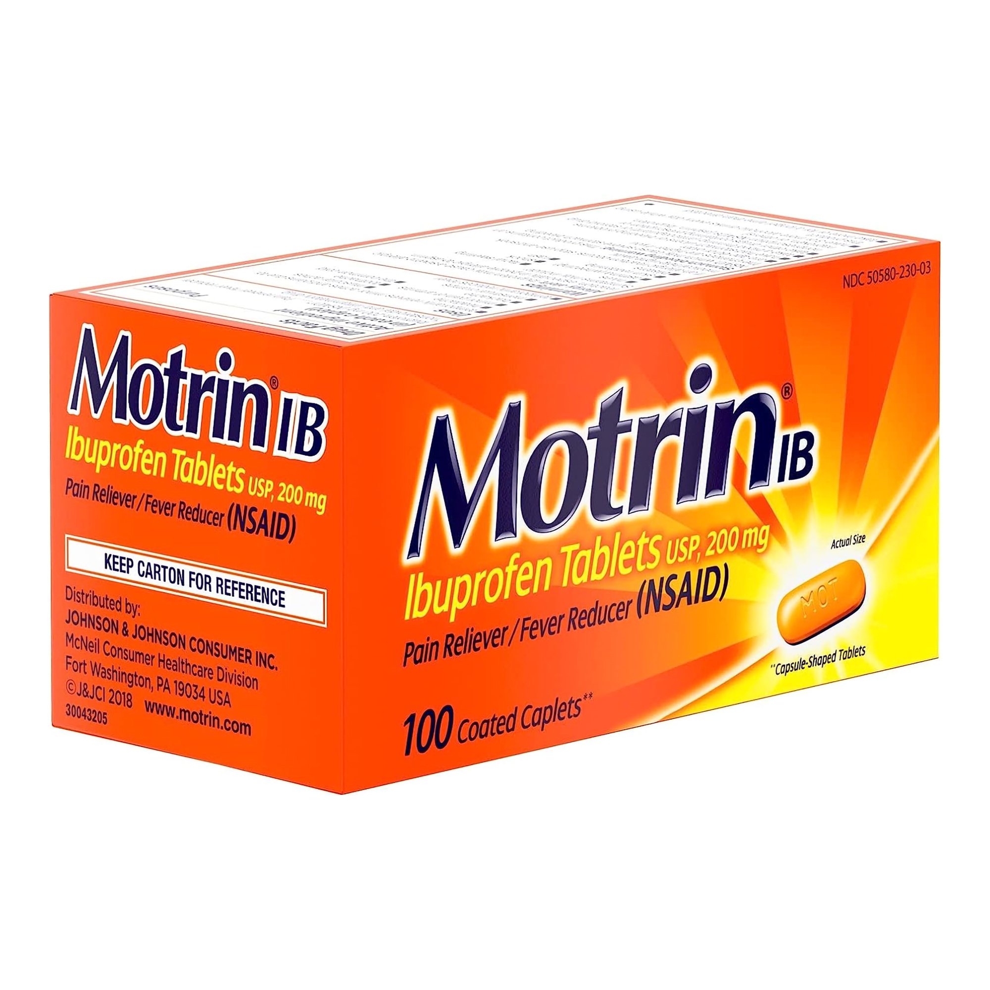 J & J Sales 50580023003 - Motrin IB Ibuprofen Coated Caplets - 1/Bottle
