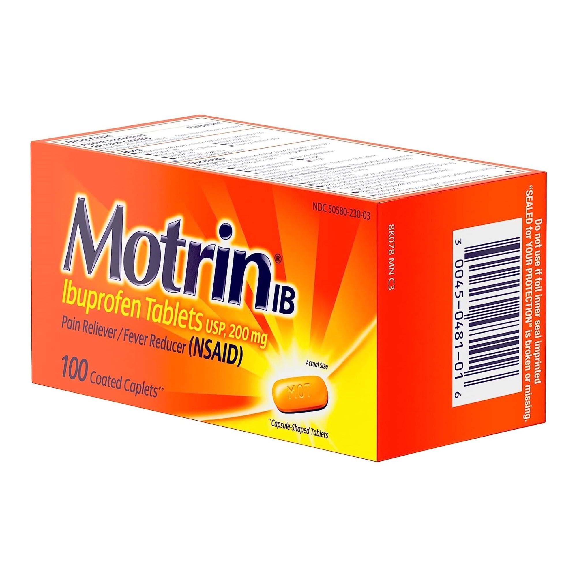 J & J Sales 50580023003 - Motrin IB Ibuprofen Coated Caplets - 1/Bottle
