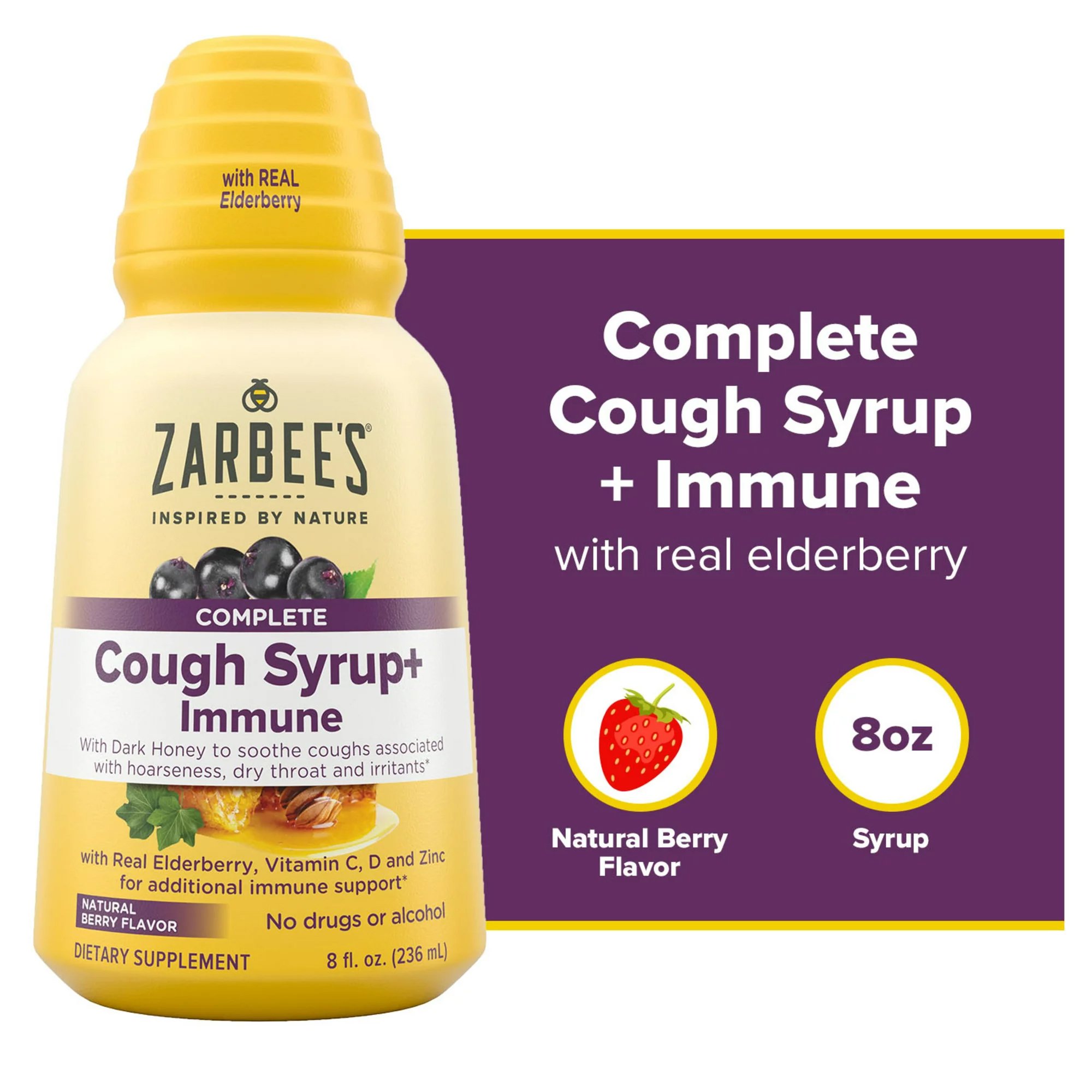 J & J Sales 85764700783 - Zarbee's Naturals Complete Cough Syrup+Immune, Berry Flavor - 1/Each