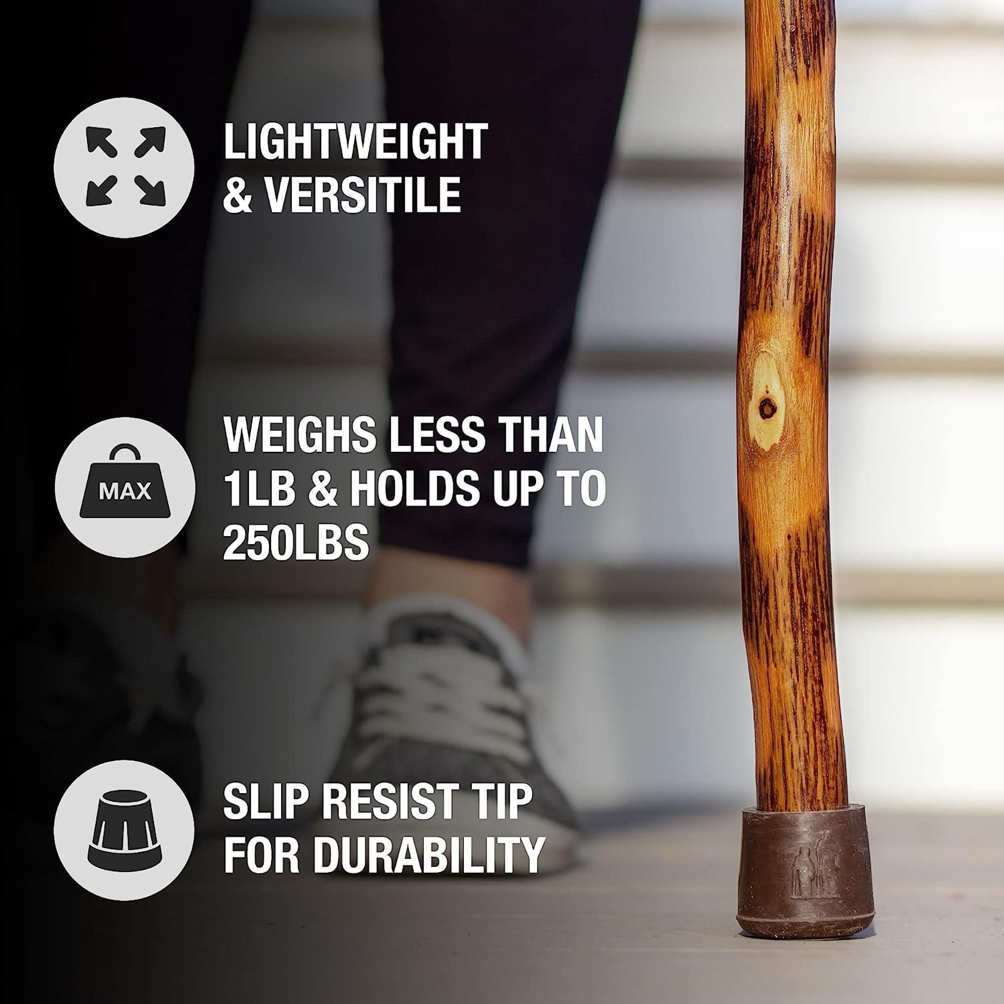 Mabis Healthcare 602-3000-1281 - Brazos™ Twisted Hickory Rustic Walking Stick, 55-Inch Height - 1/Each