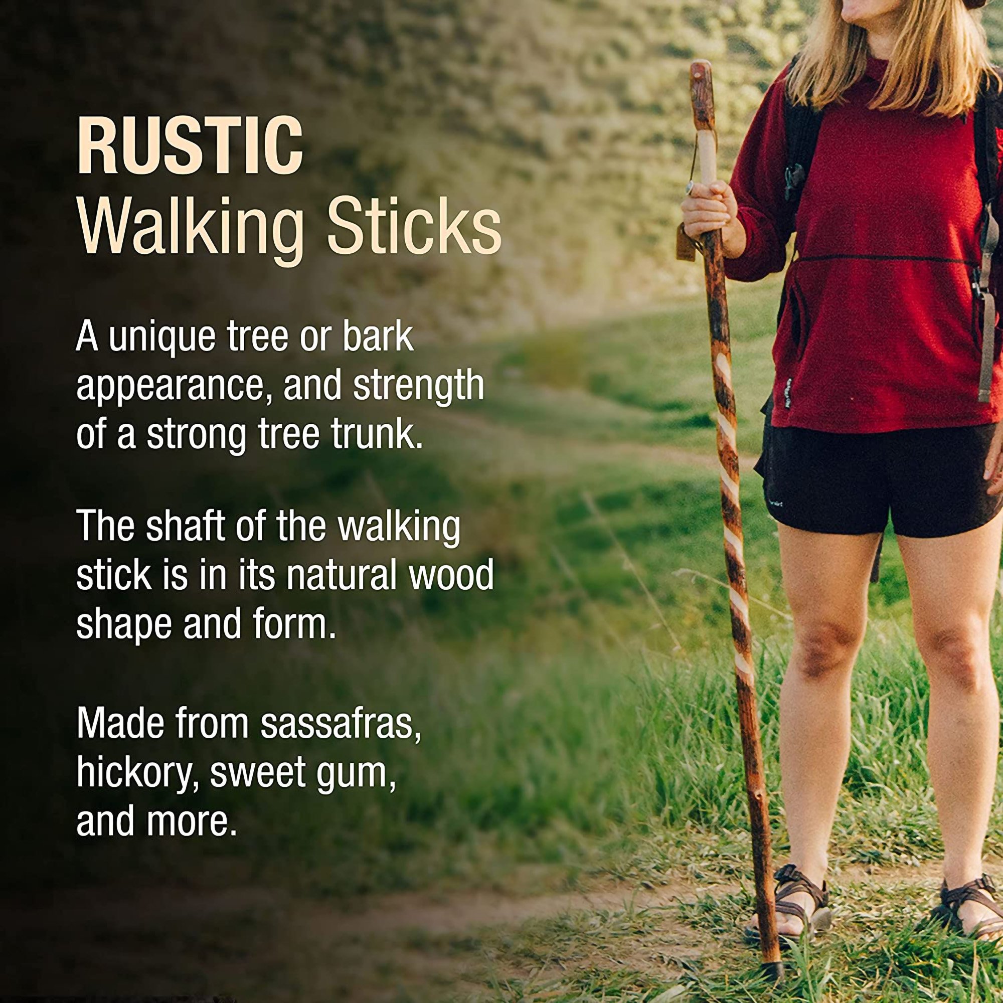 Mabis Healthcare 602-3000-1281 - Brazos™ Twisted Hickory Rustic Walking Stick, 55-Inch Height - 1/Each