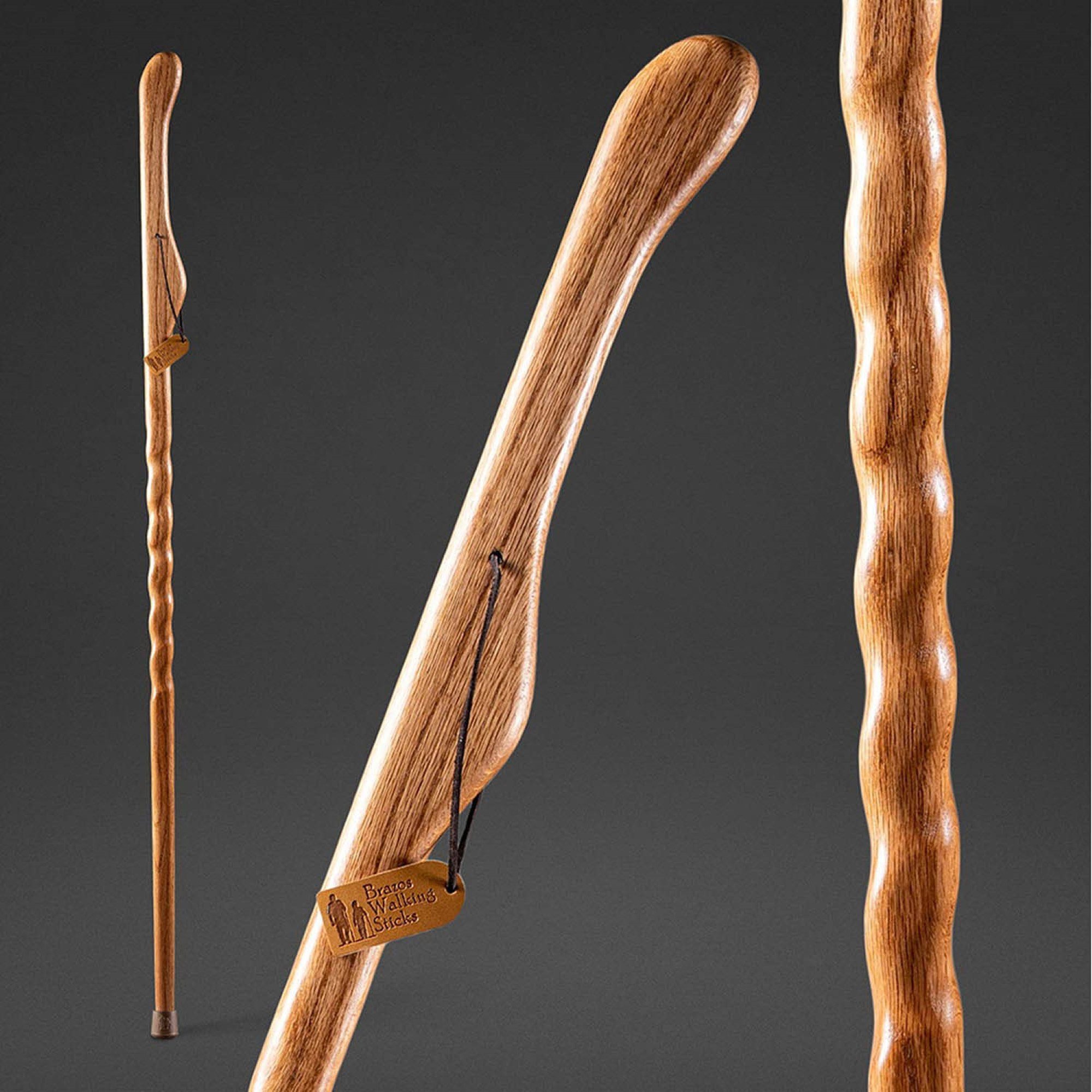 Mabis Healthcare 602-3000-1113 - Brazos™ Twisted Oak Hitchhiker Handcrafted Walking Stick, 58-Inch, Tan - 1/Each