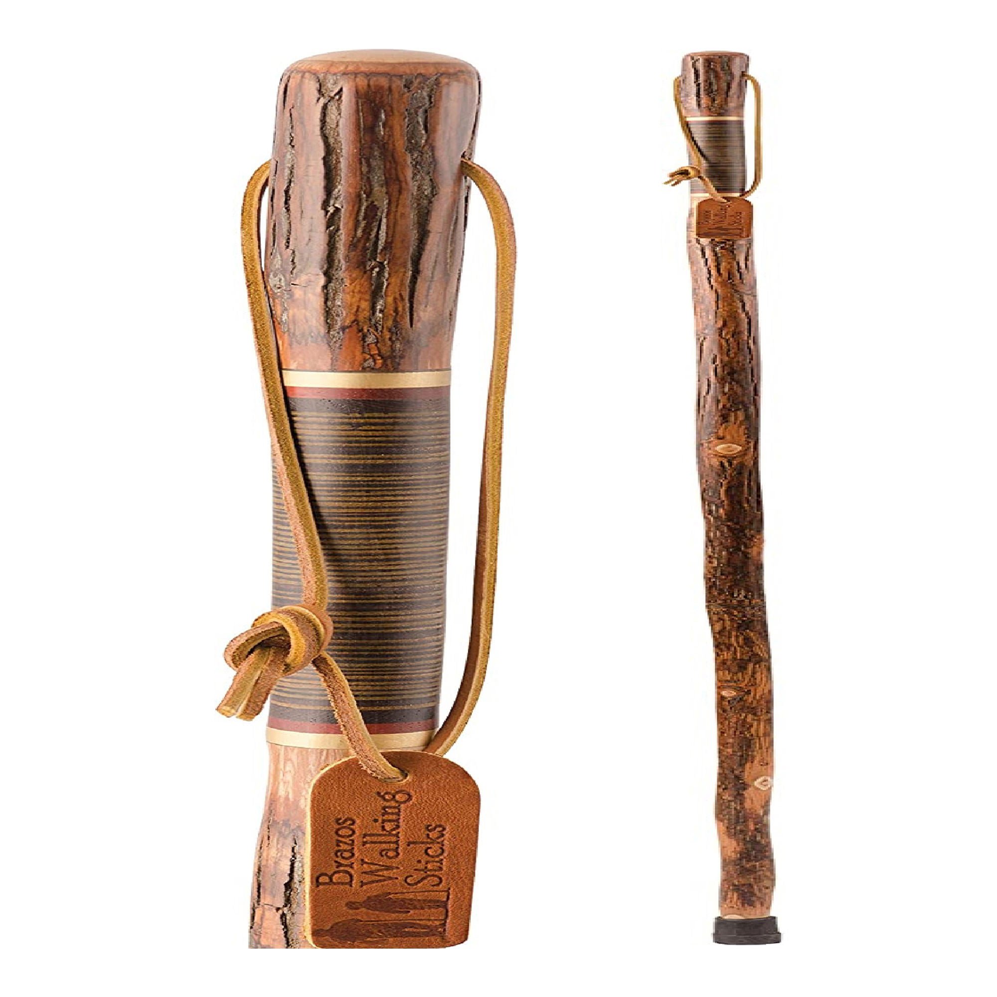 Mabis Healthcare - 602-3000-1171 Brazos™ Exotic Leather Safari Hickory Rustic Walking Stick