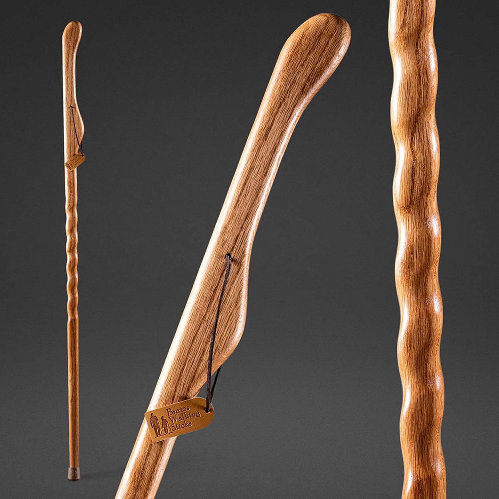 Mabis Healthcare 602-3000-1110 - Brazos™ Twisted Oak Hitchhiker Handcrafted Walking Stick, 55-Inch, Tan - 1/Each