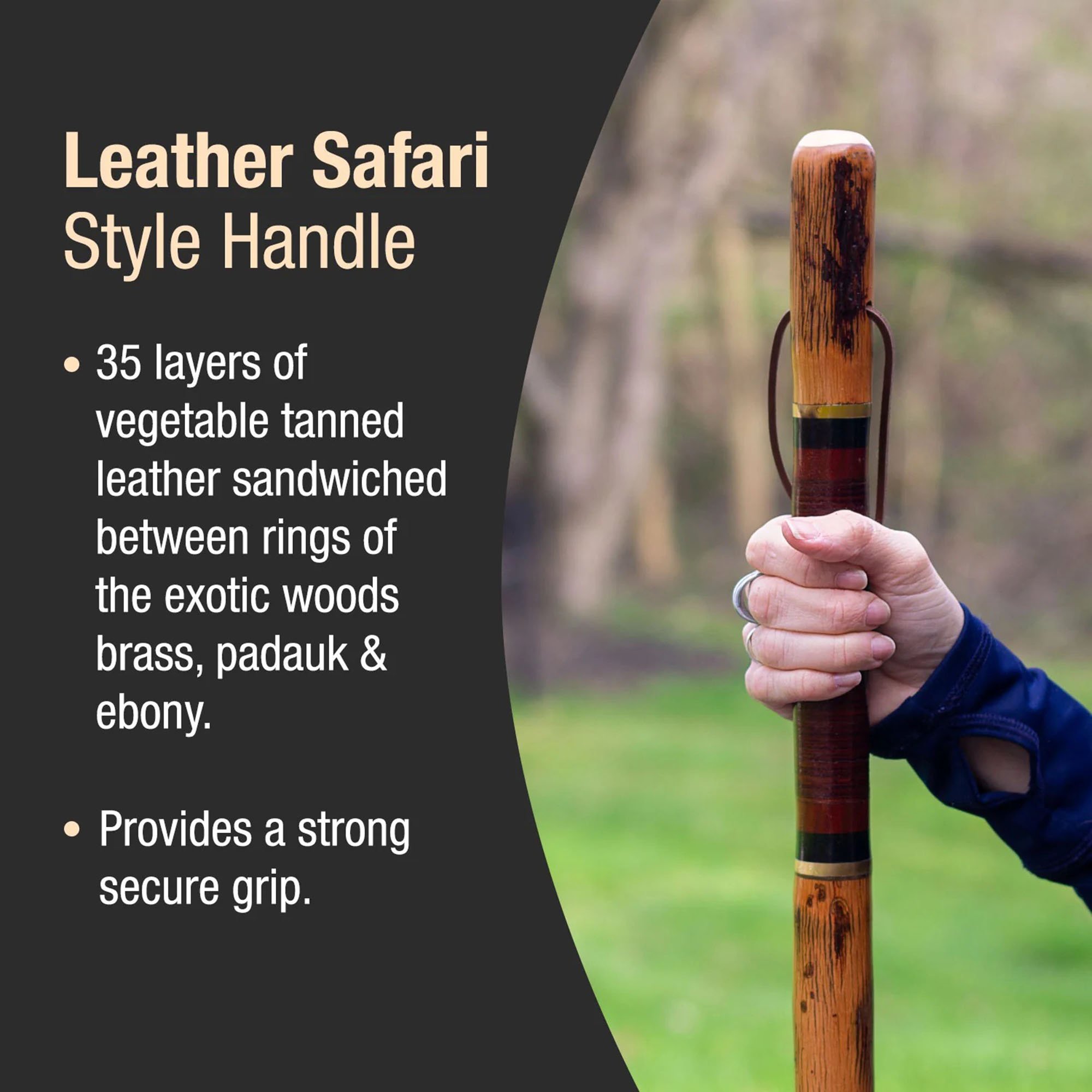 Mabis Healthcare 602-3000-1170 - Brazos™ Exotic Leather Safari Hickory Rustic Walking Stick, 55-Inch - 1/Each
