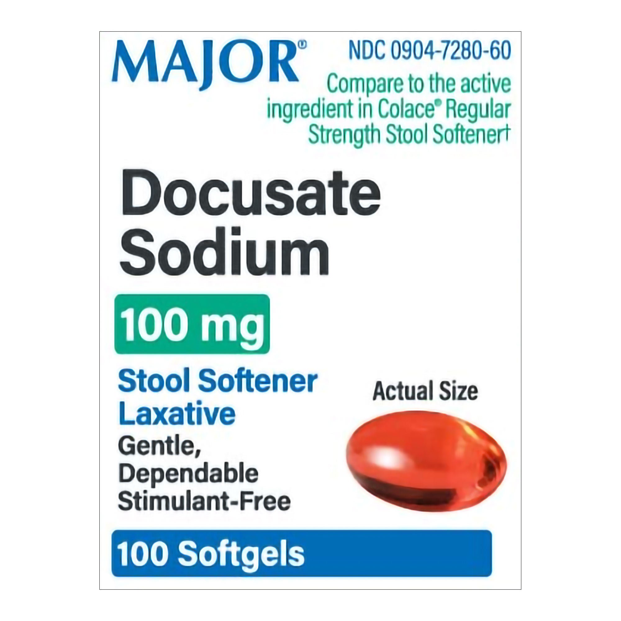 Major Pharmaceuticals - 00904728060 Major® 100 mg Docusate Sodium Stool Softener Laxative Softgels