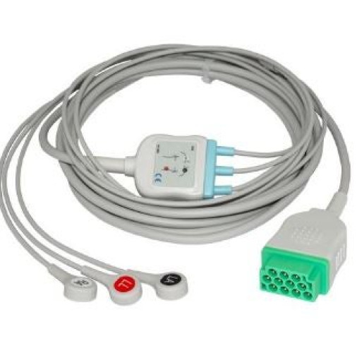 Soma Technology - AE1002 Diagnostic Cable Wire 3 Lead, 11pin GE, Snap, One Piece For use with GE/Marquette: Dash 2000, Dash 2500, Dash 3000, Dash 4000, Dash 5000, Eagle 3000, Eagle 4000, B40, B450, B650, B850
