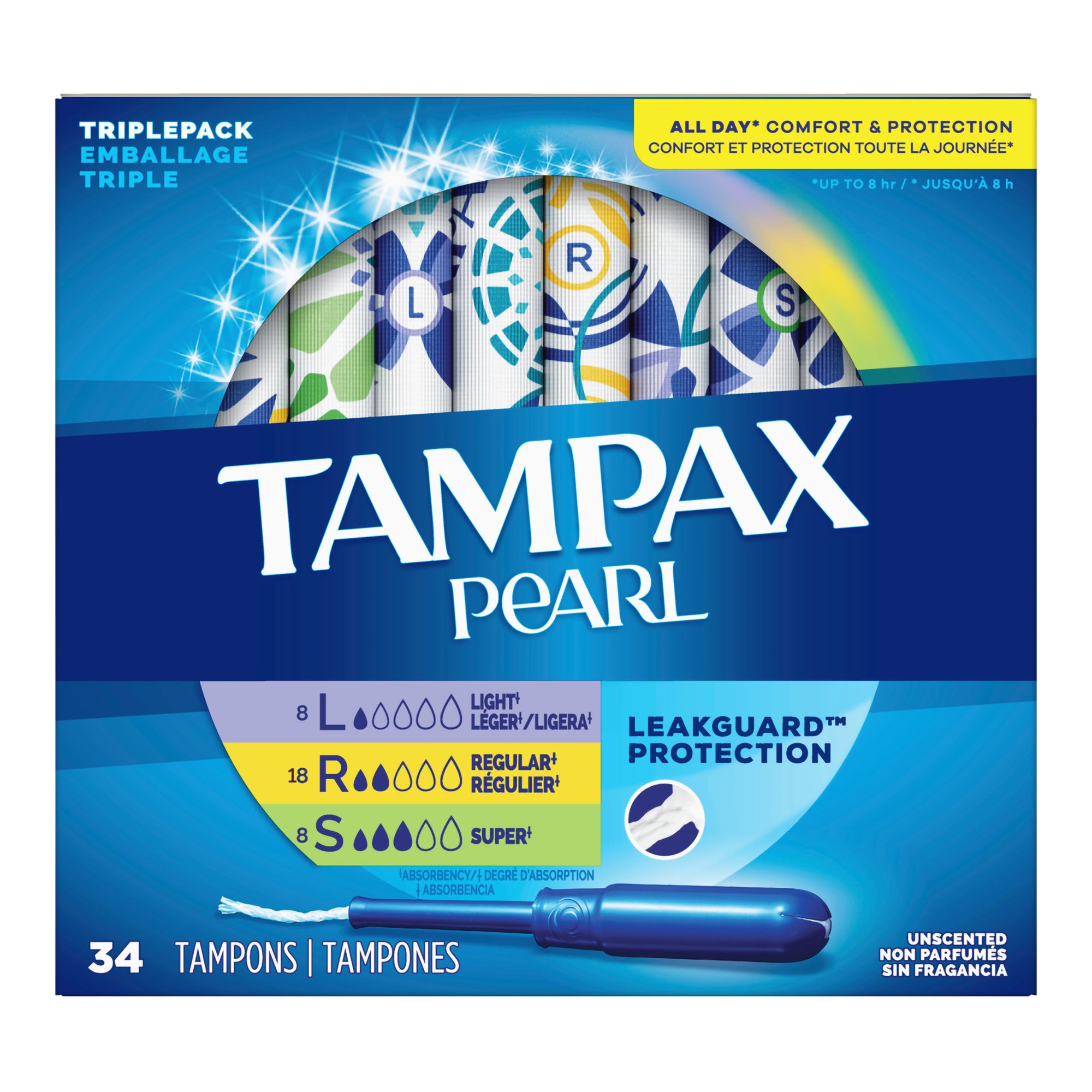 Procter & Gamble 07301071133 - Tampax® Pearl Tampons Light/Regular/Super Absorbency Unscented - 1/Box